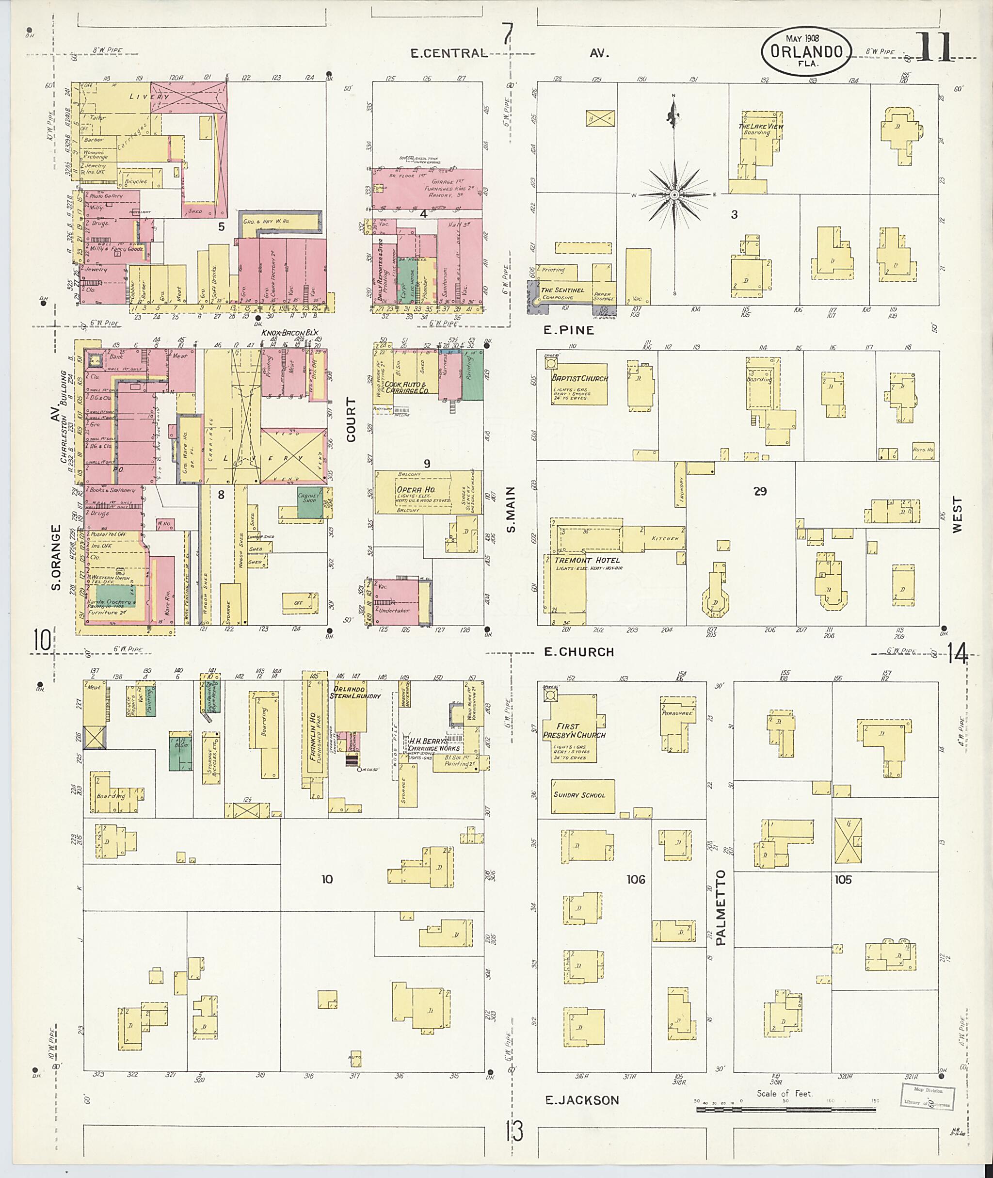 This old map of Orlando, Orange County, Florida was created by Sanborn Map Company in 1908
