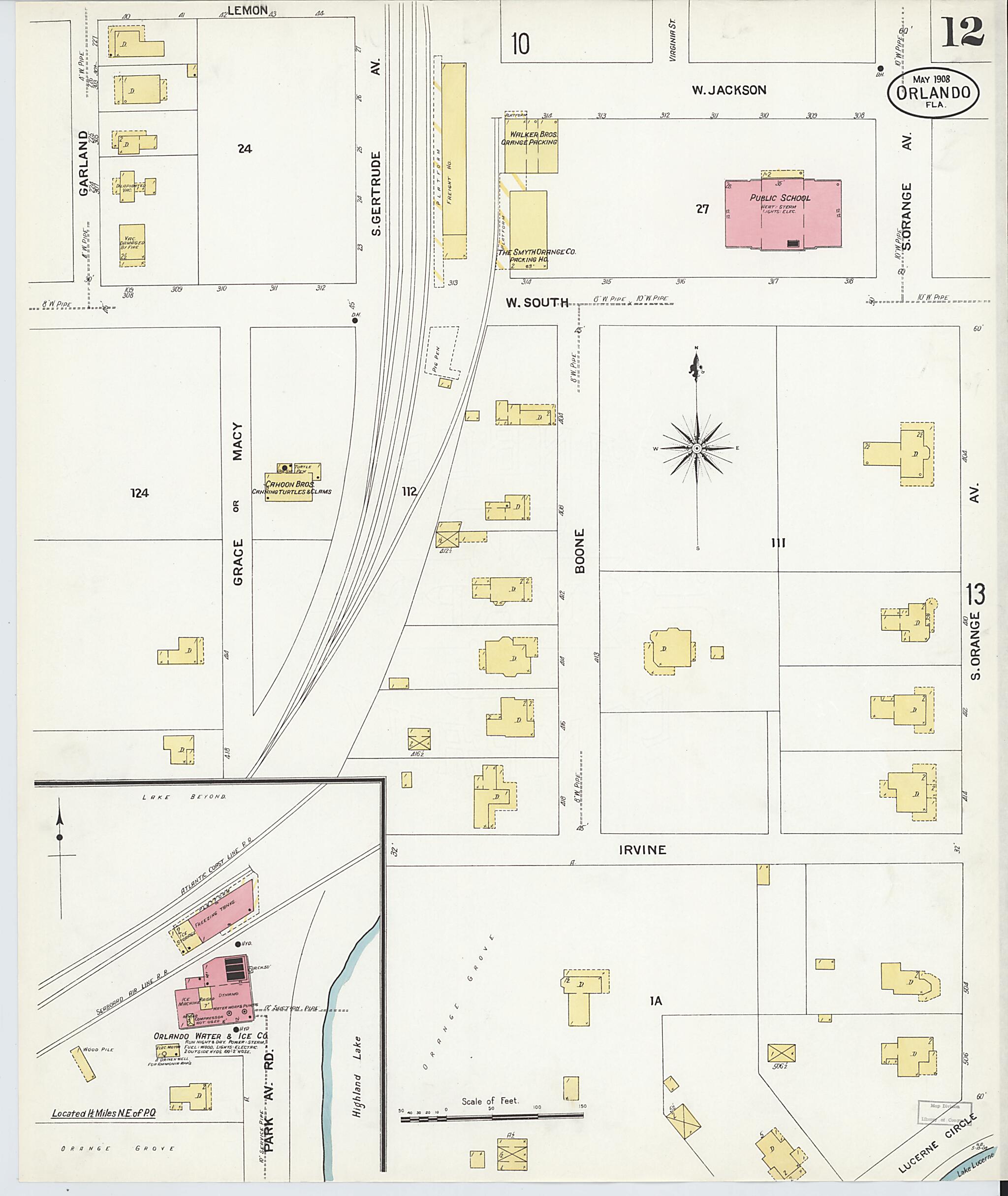 This old map of Orlando, Orange County, Florida was created by Sanborn Map Company in 1908