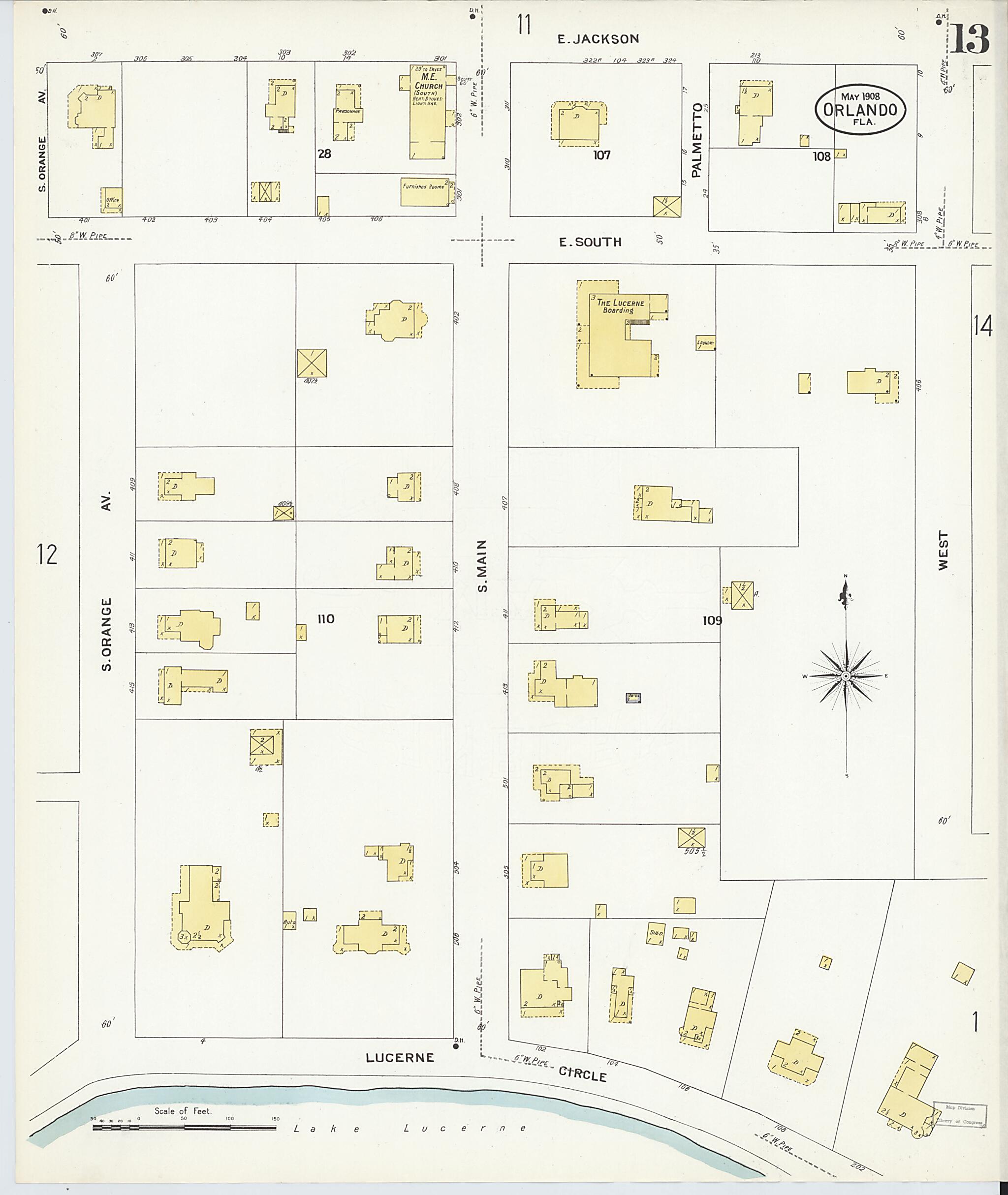 This old map of Orlando, Orange County, Florida was created by Sanborn Map Company in 1908