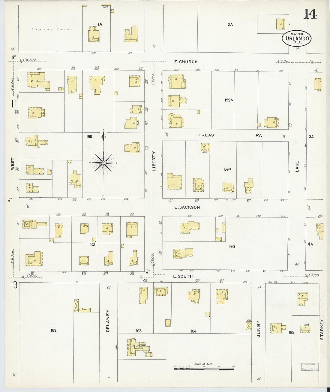 This old map of Orlando, Orange County, Florida was created by Sanborn Map Company in 1908