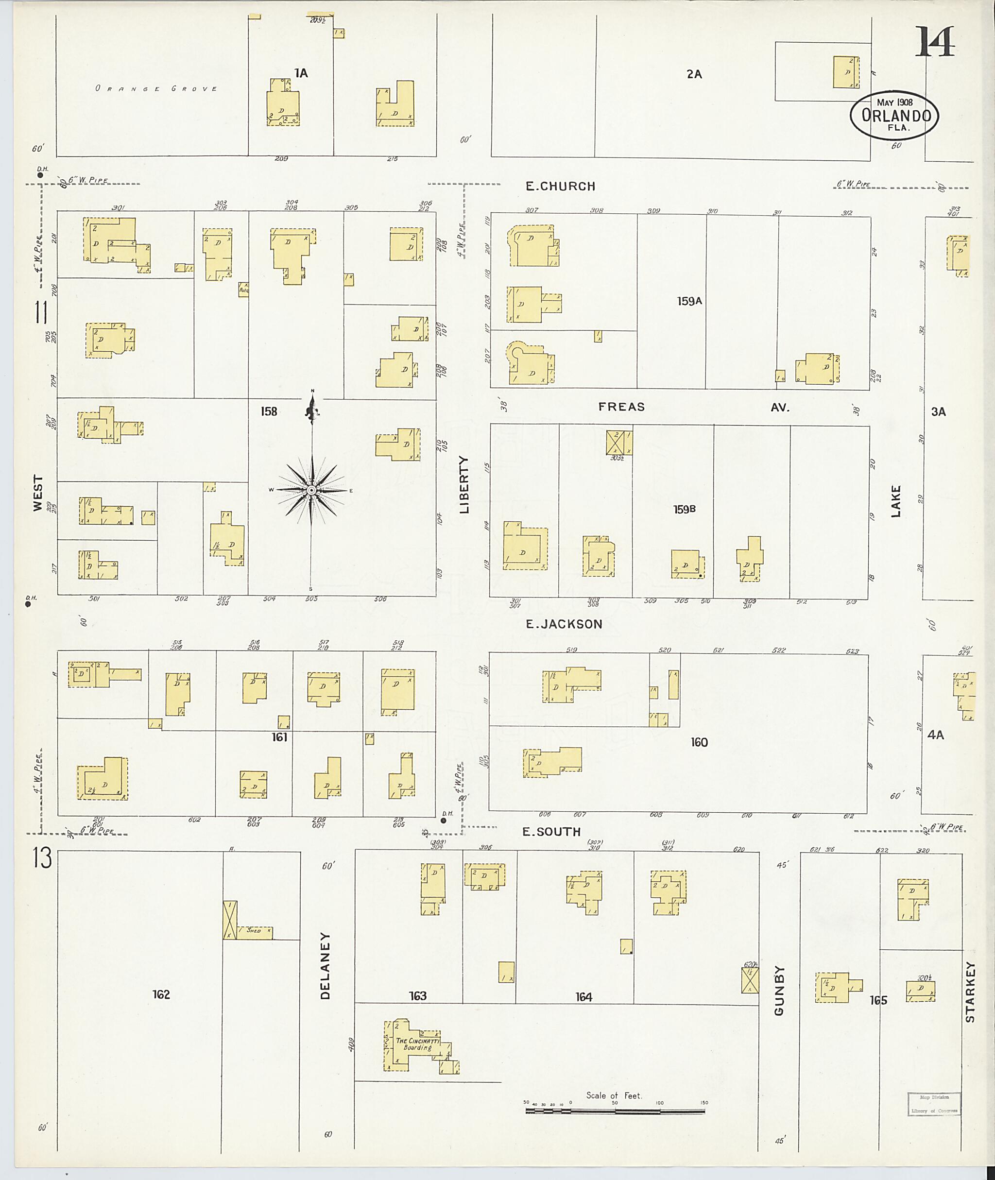 This old map of Orlando, Orange County, Florida was created by Sanborn Map Company in 1908