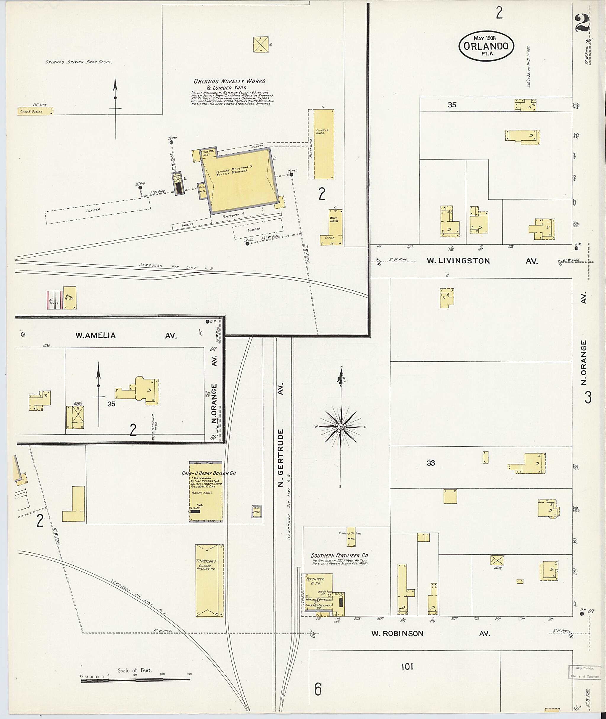 This old map of Orlando, Orange County, Florida was created by Sanborn Map Company in 1908