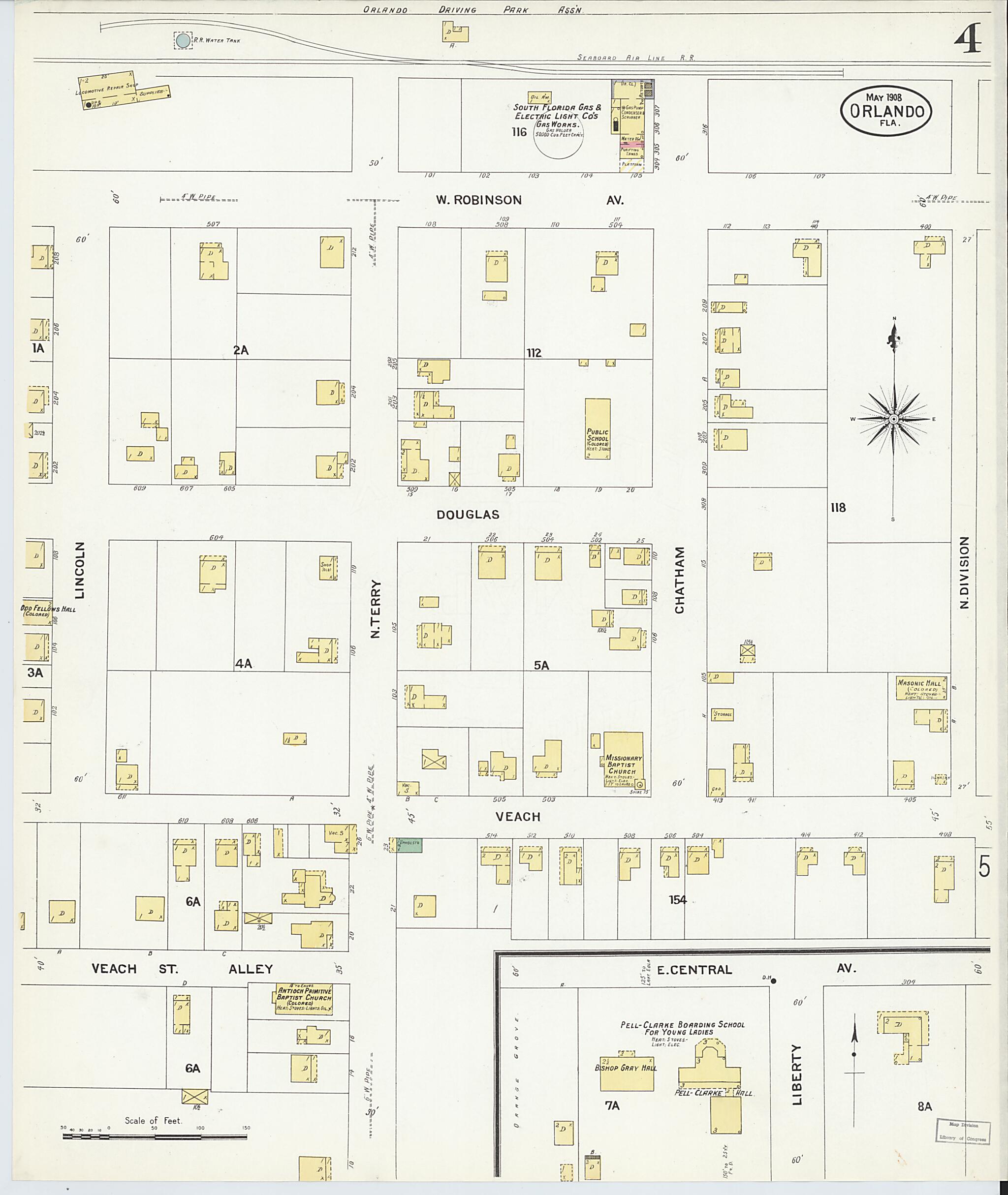 This old map of Orlando, Orange County, Florida was created by Sanborn Map Company in 1908