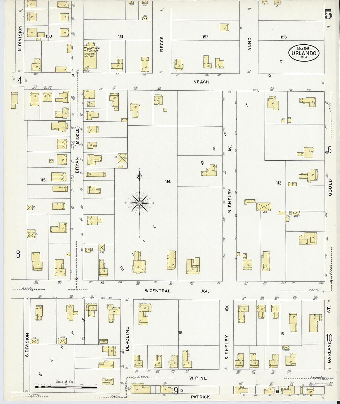 This old map of Orlando, Orange County, Florida was created by Sanborn Map Company in 1908