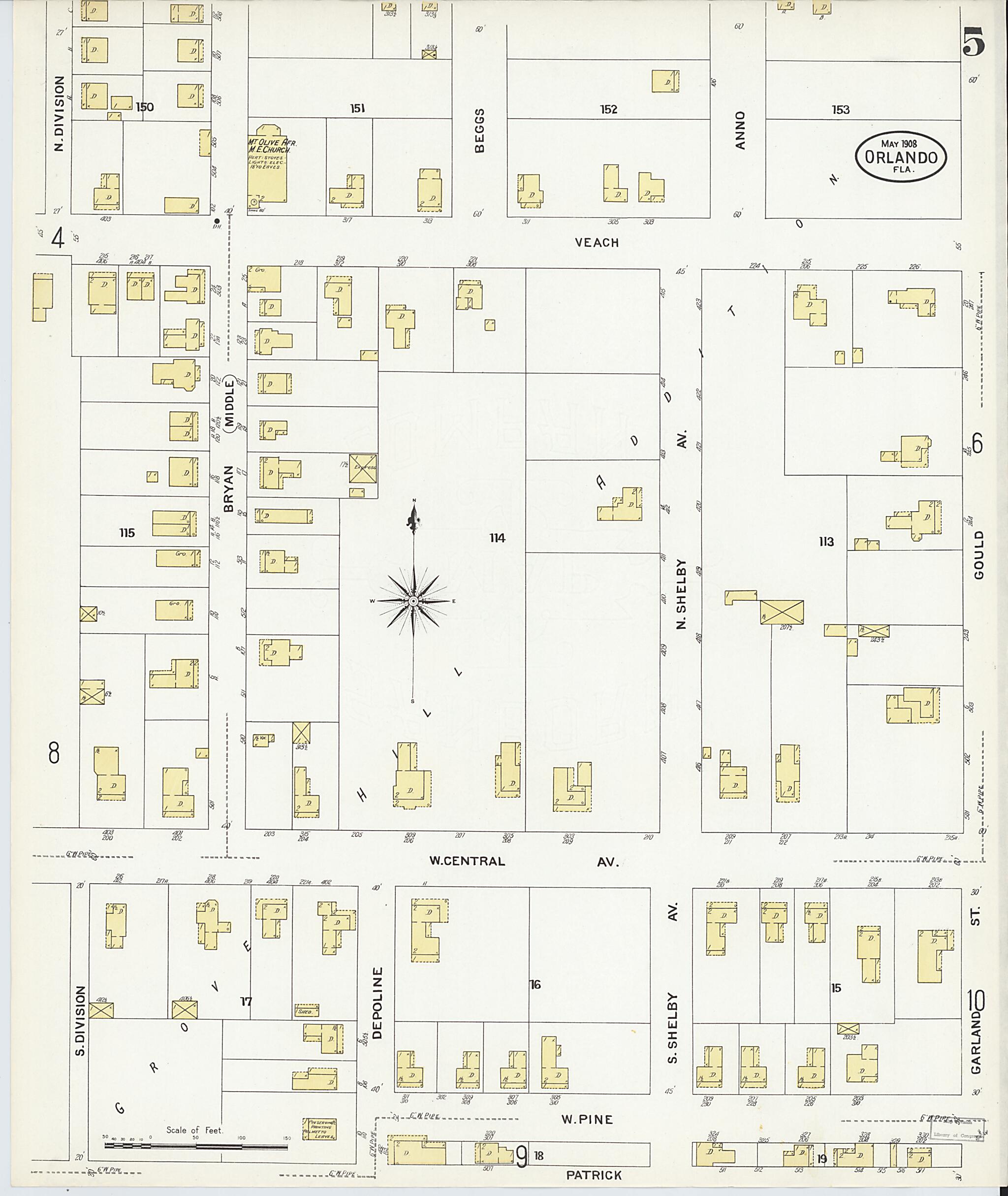 This old map of Orlando, Orange County, Florida was created by Sanborn Map Company in 1908