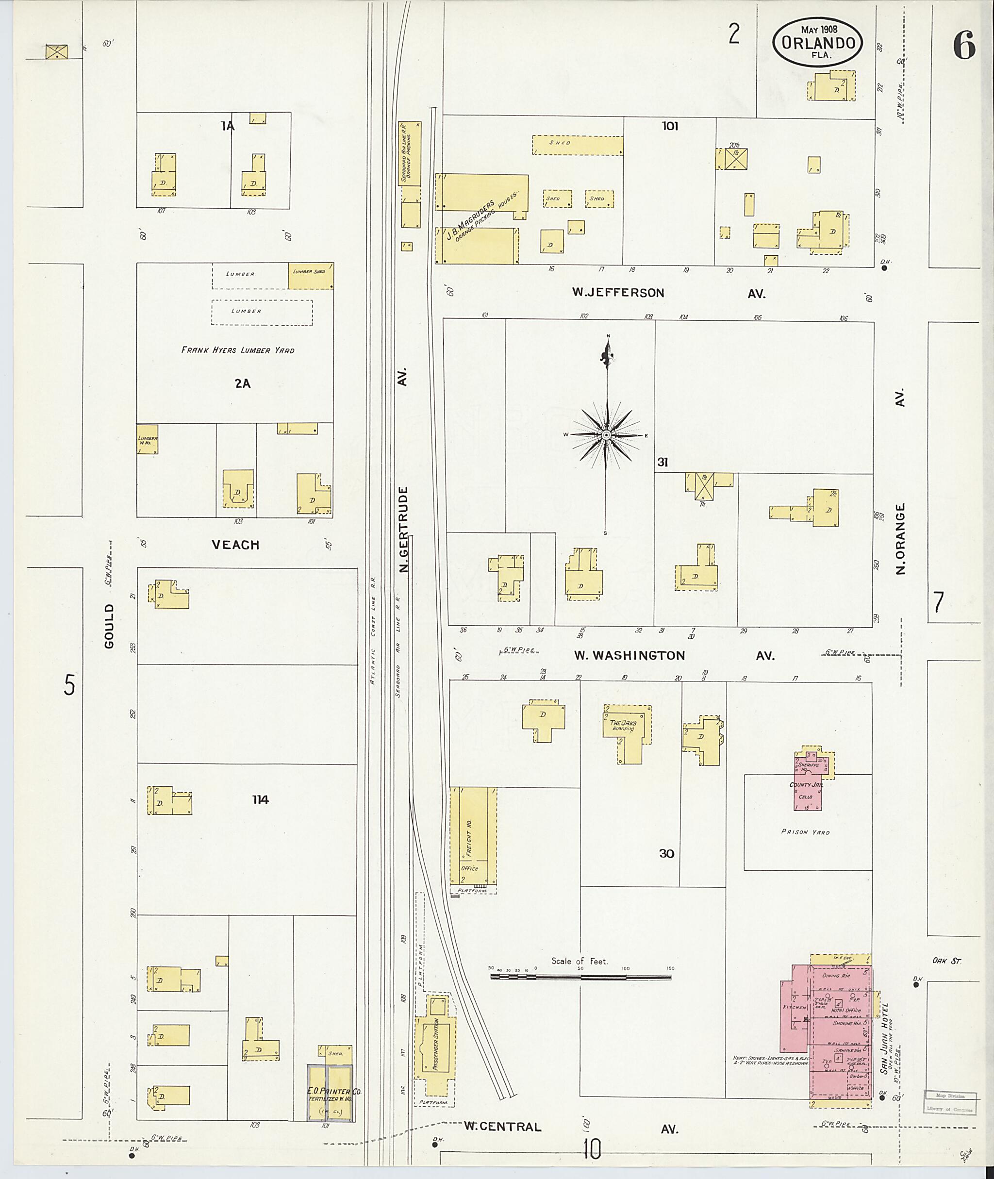 This old map of Orlando, Orange County, Florida was created by Sanborn Map Company in 1908