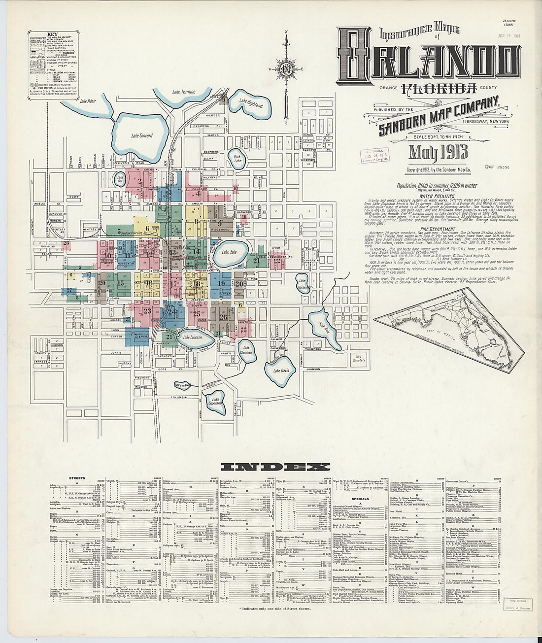 This old map of Orlando, Orange County, Florida was created by Sanborn Map Company in 1913