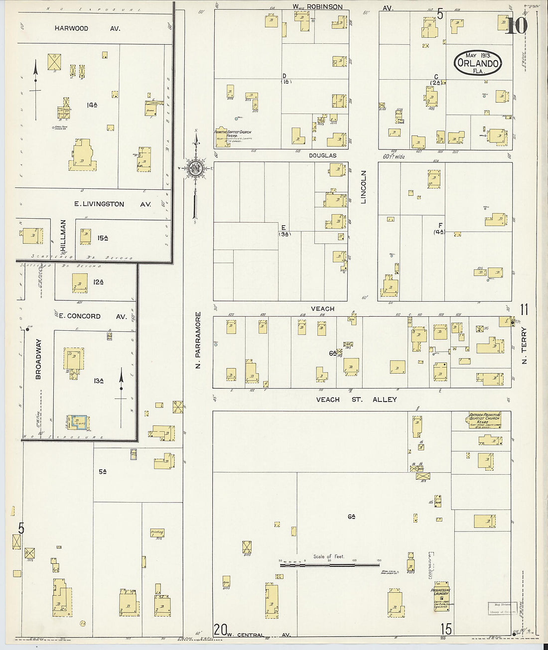 This old map of Orlando, Orange County, Florida was created by Sanborn Map Company in 1913