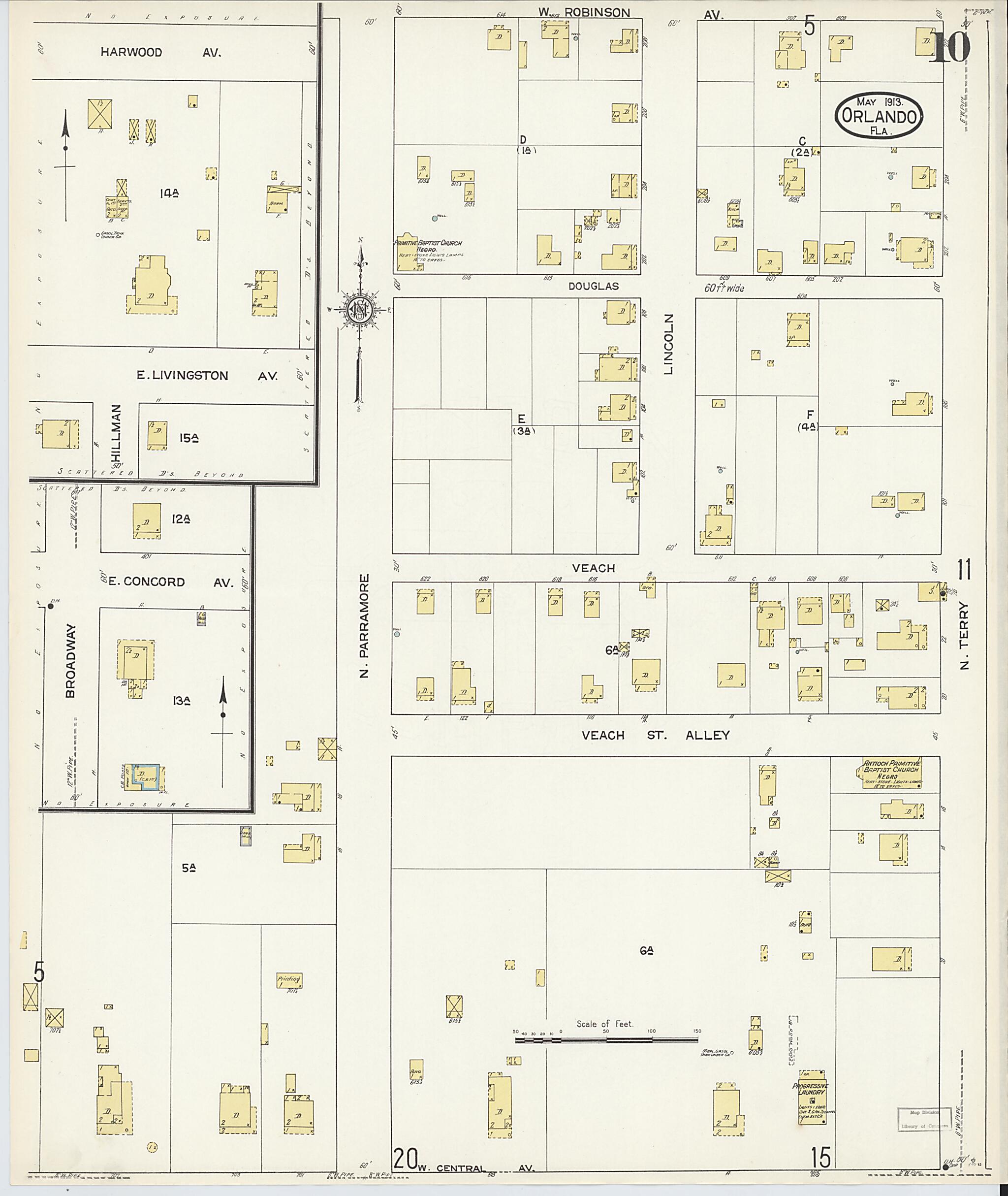 This old map of Orlando, Orange County, Florida was created by Sanborn Map Company in 1913