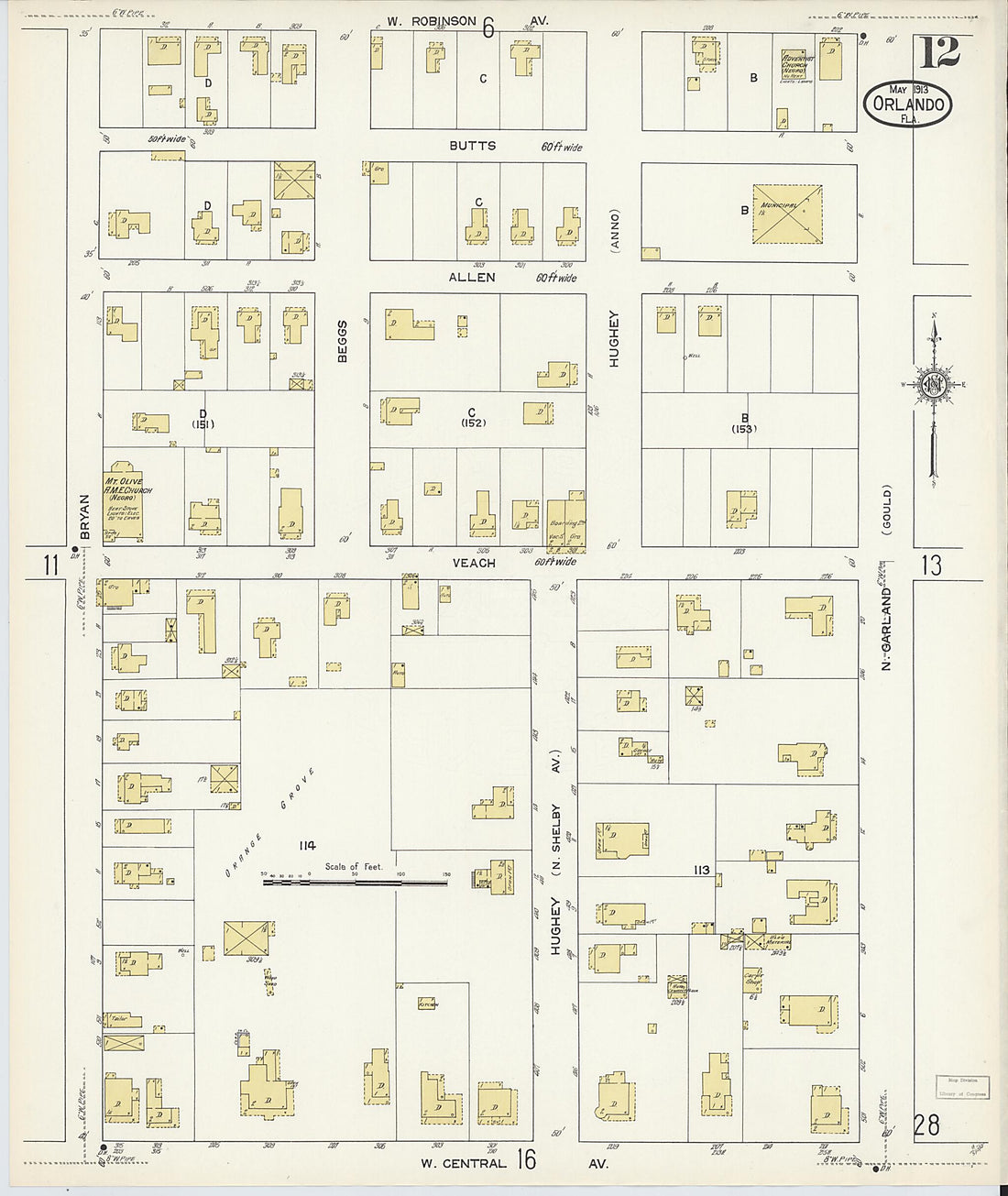 This old map of Orlando, Orange County, Florida was created by Sanborn Map Company in 1913