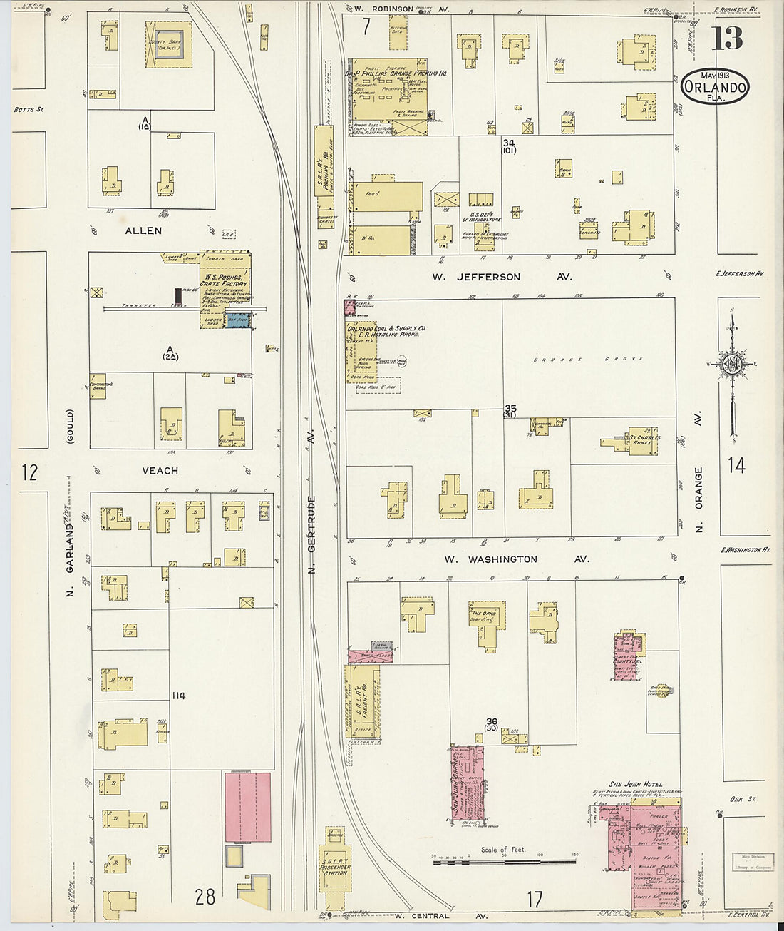 This old map of Orlando, Orange County, Florida was created by Sanborn Map Company in 1913