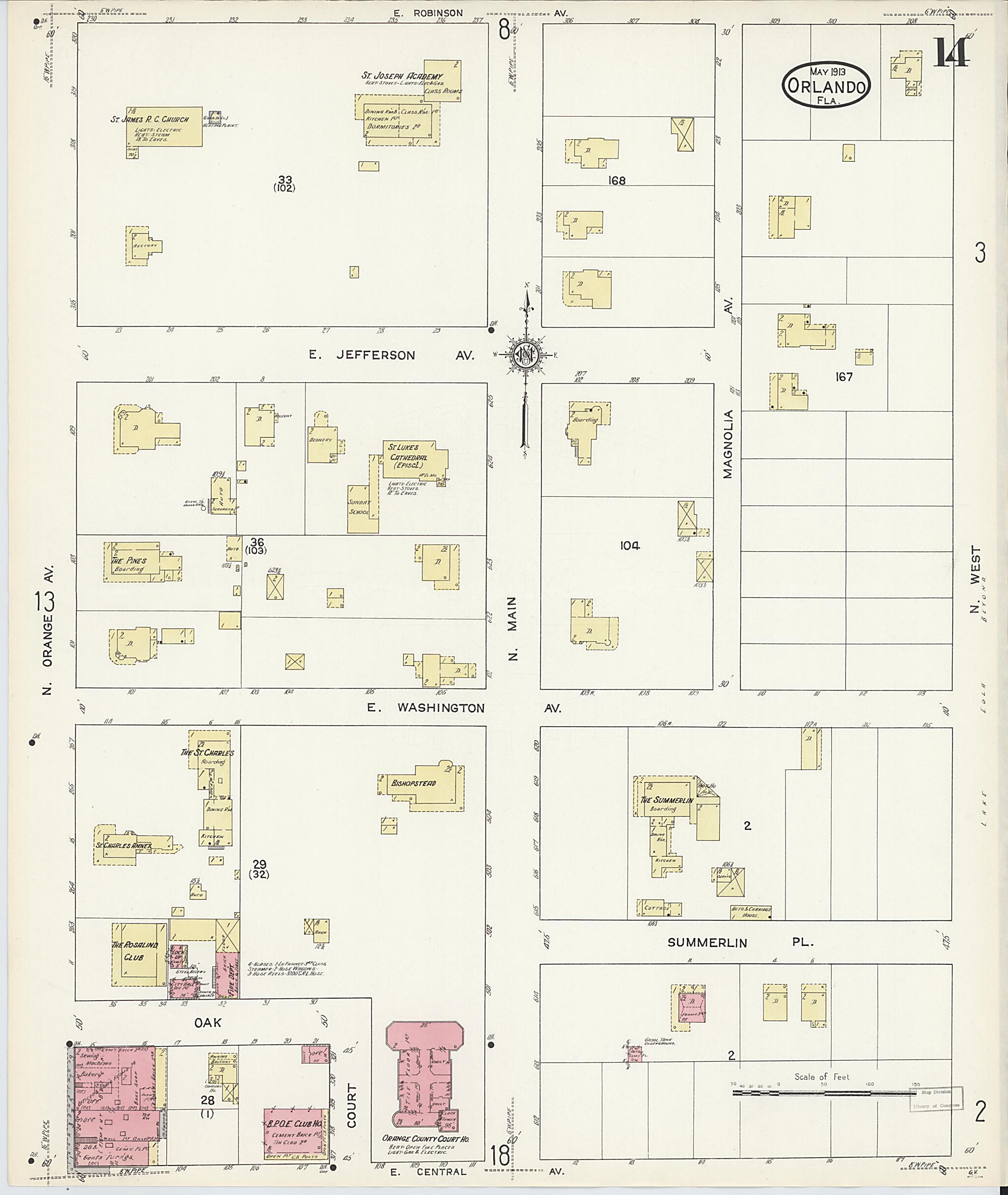 This old map of Orlando, Orange County, Florida was created by Sanborn Map Company in 1913