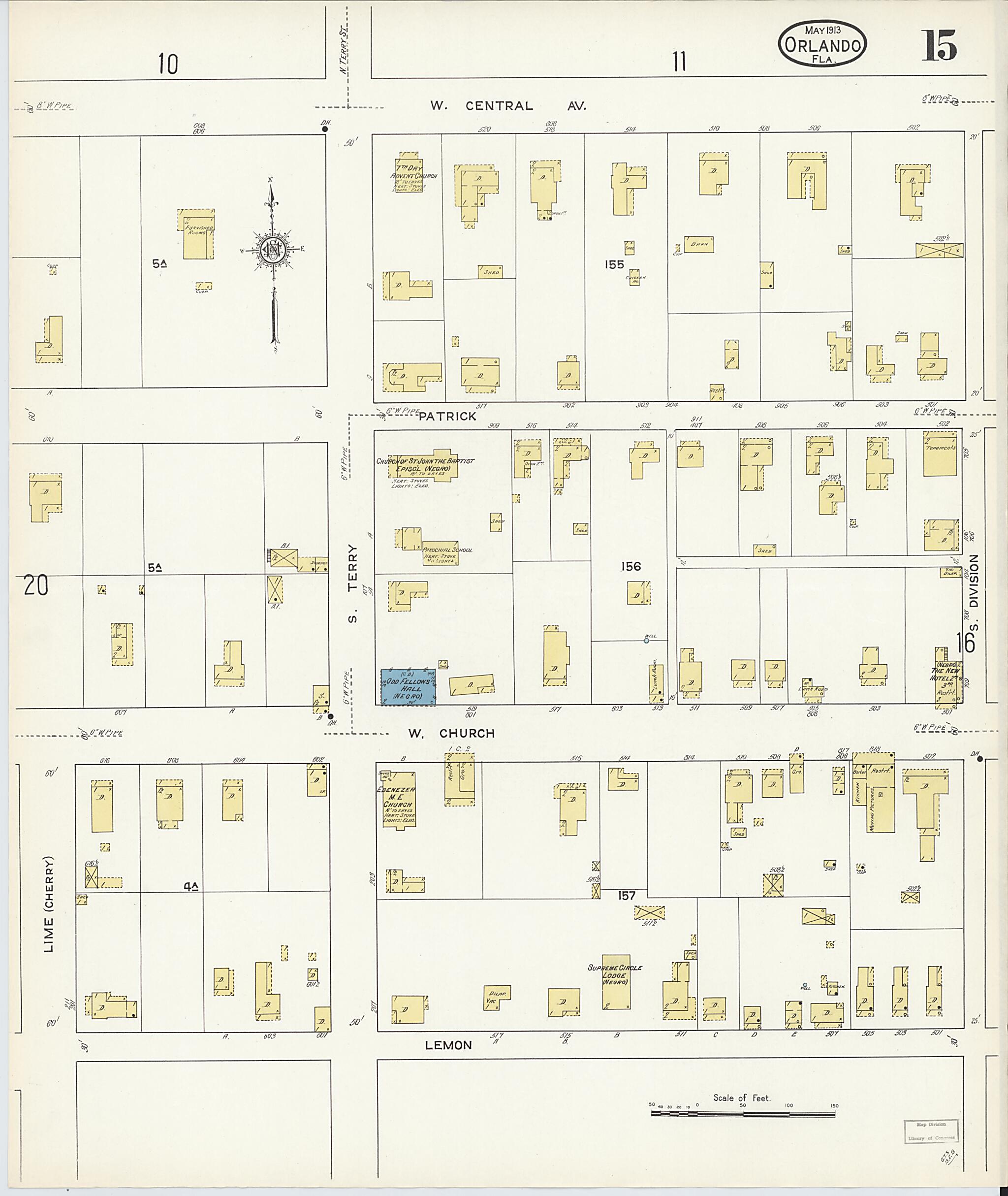 This old map of Orlando, Orange County, Florida was created by Sanborn Map Company in 1913