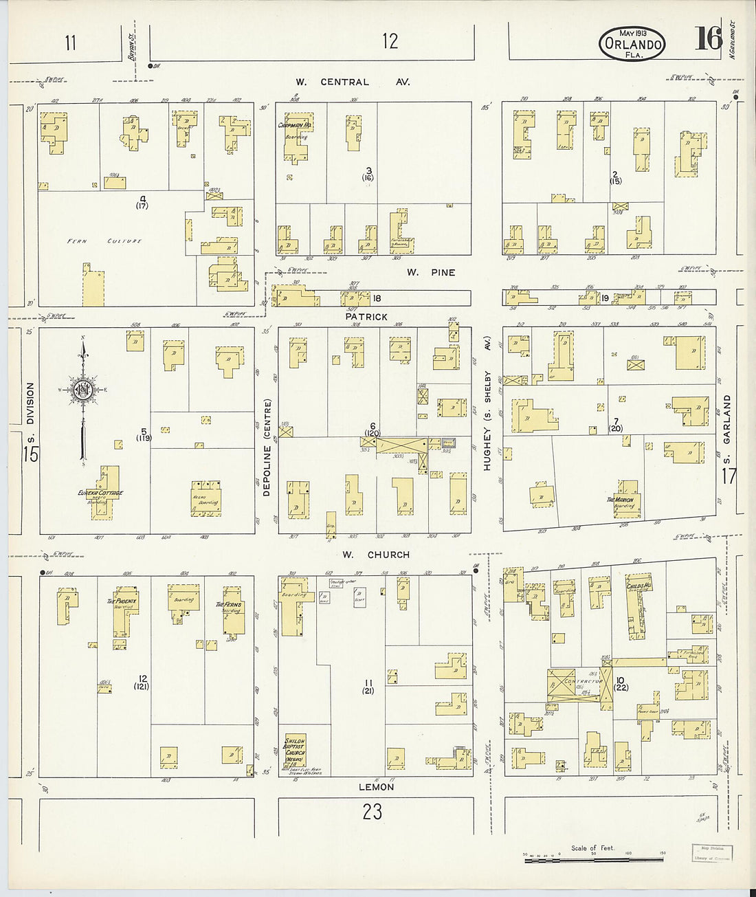 This old map of Orlando, Orange County, Florida was created by Sanborn Map Company in 1913