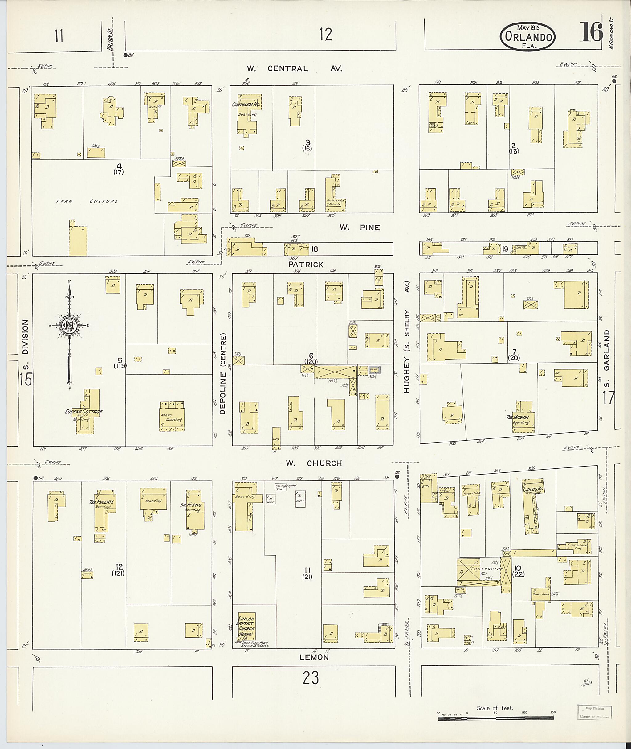 This old map of Orlando, Orange County, Florida was created by Sanborn Map Company in 1913