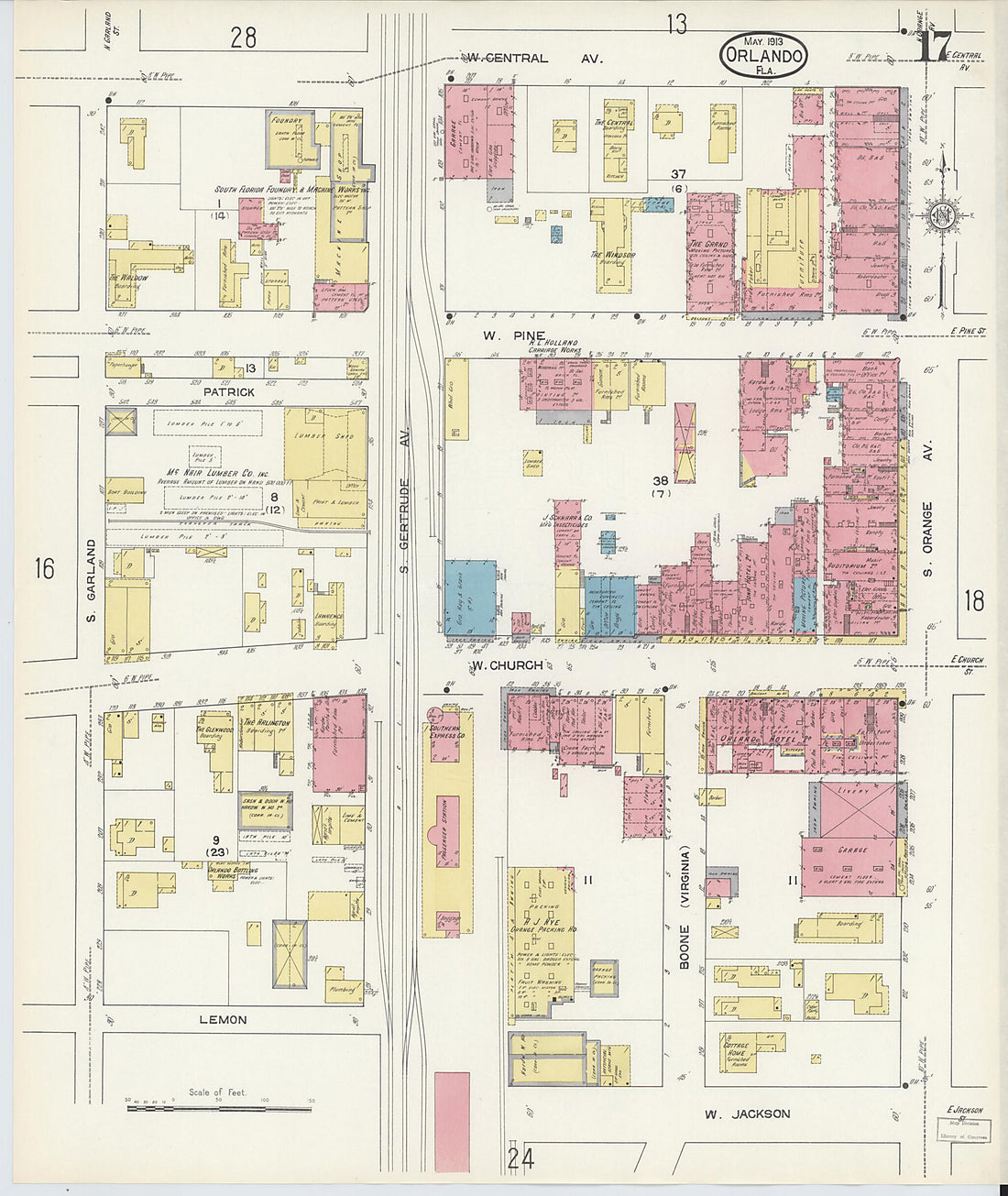 This old map of Orlando, Orange County, Florida was created by Sanborn Map Company in 1913