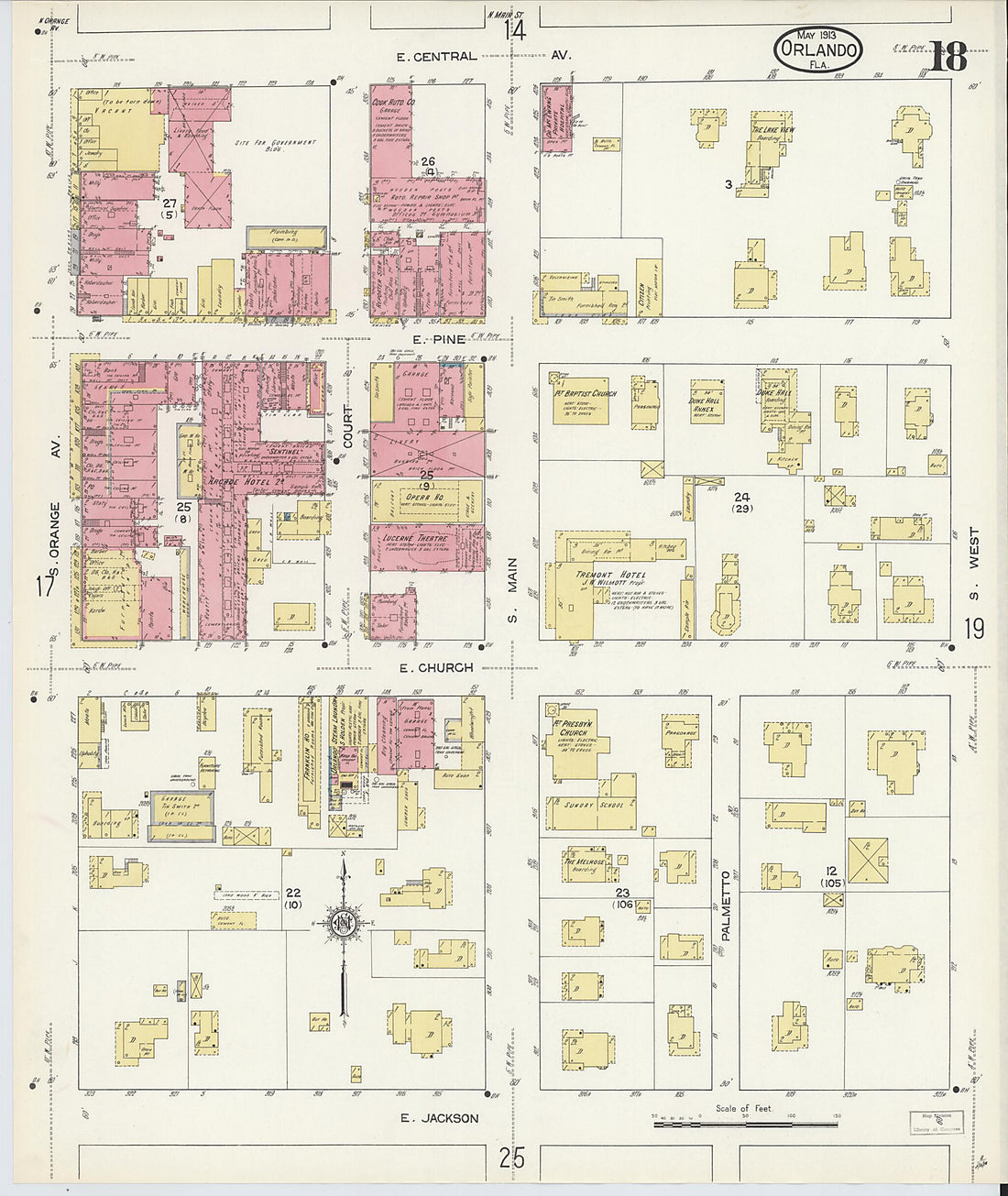 This old map of Orlando, Orange County, Florida was created by Sanborn Map Company in 1913
