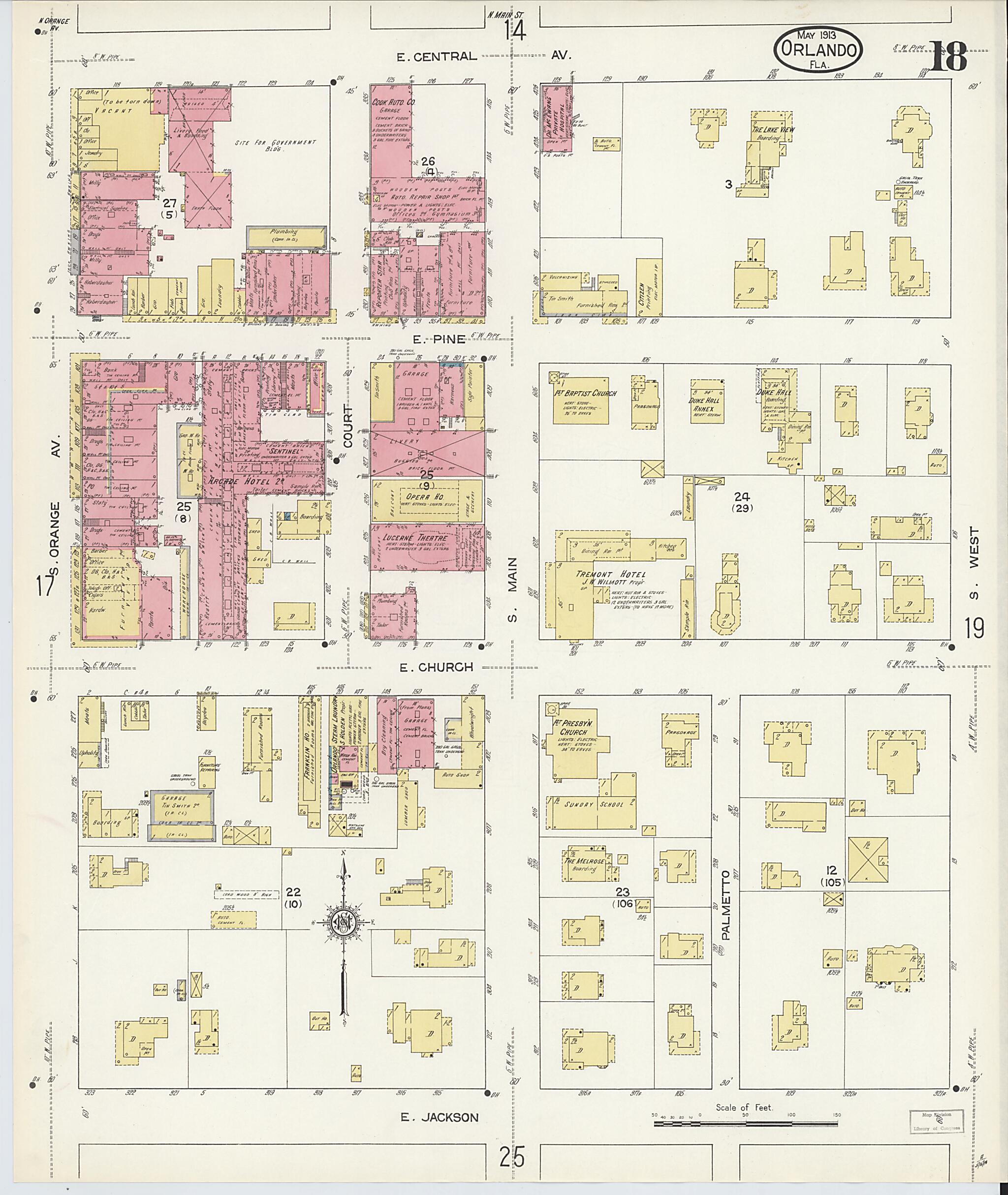 This old map of Orlando, Orange County, Florida was created by Sanborn Map Company in 1913
