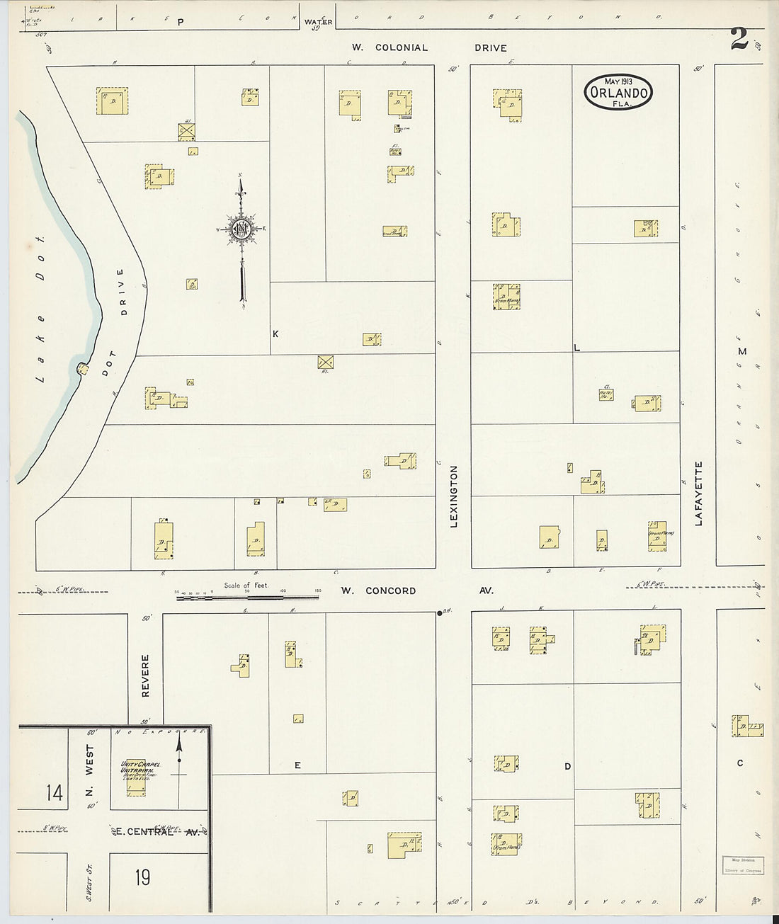 This old map of Orlando, Orange County, Florida was created by Sanborn Map Company in 1913
