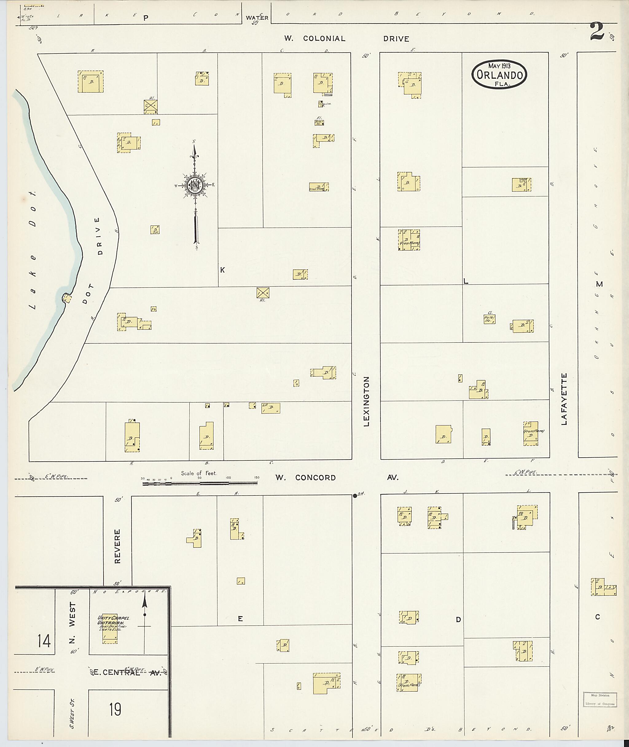 This old map of Orlando, Orange County, Florida was created by Sanborn Map Company in 1913