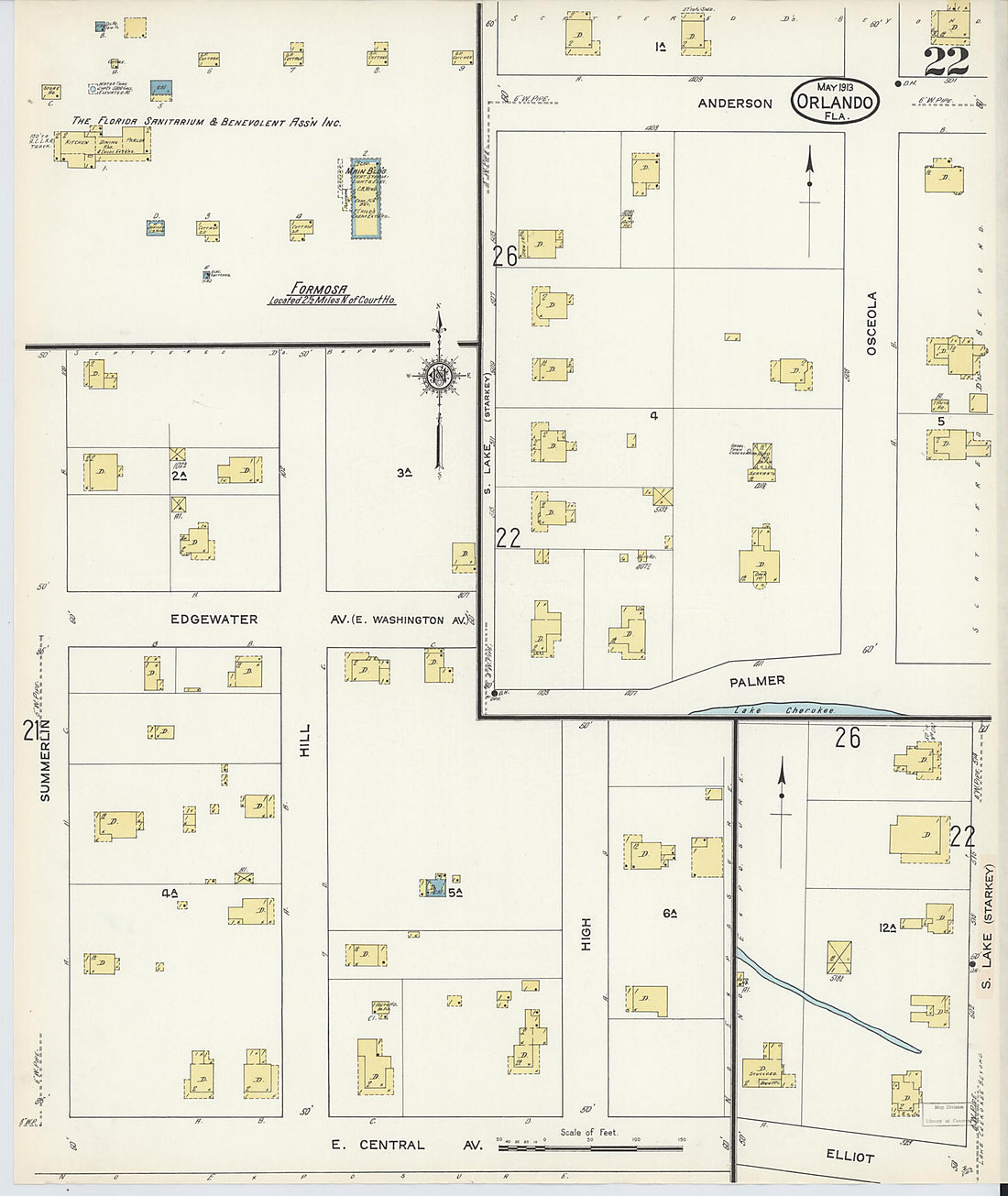 This old map of Orlando, Orange County, Florida was created by Sanborn Map Company in 1913