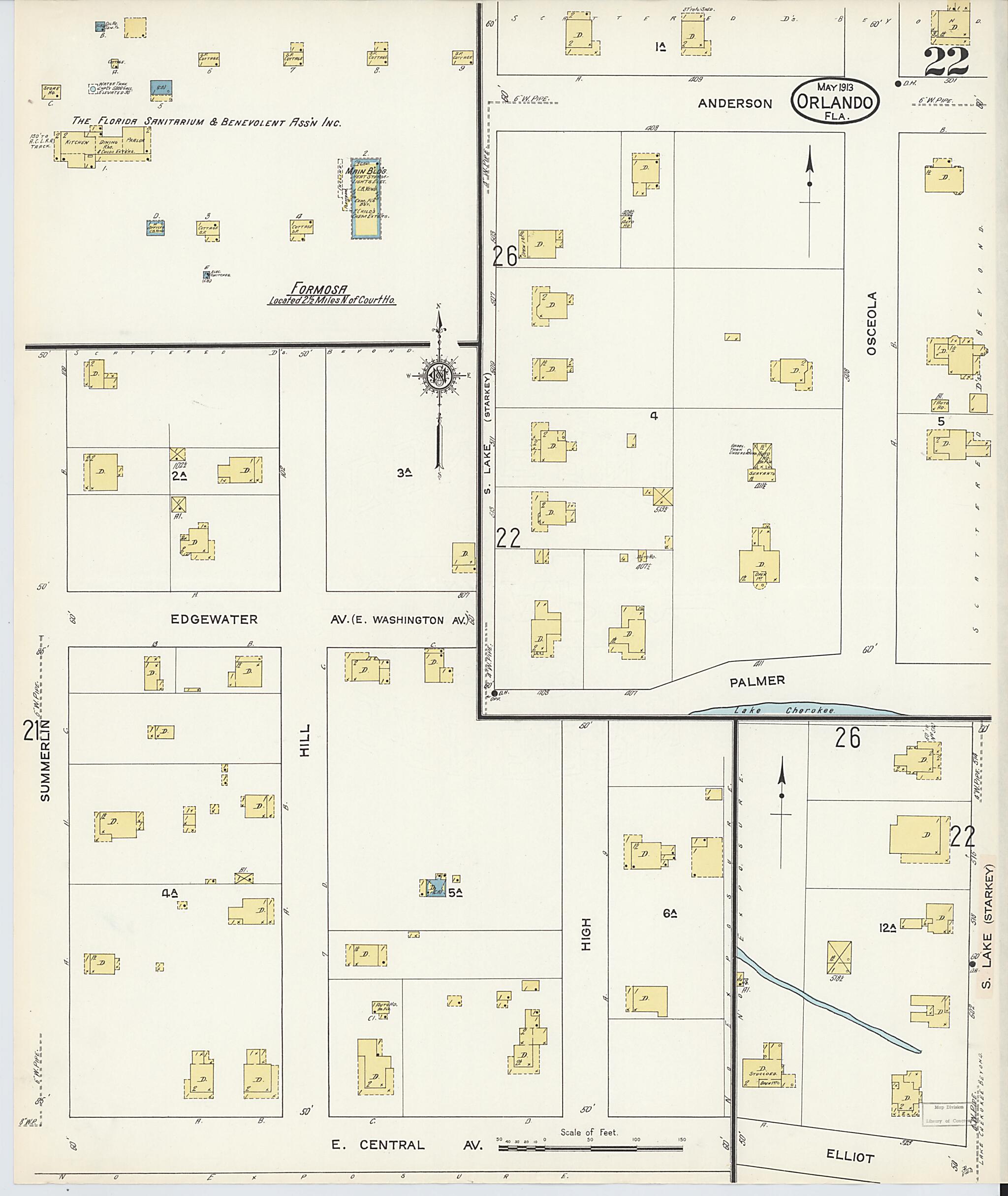 This old map of Orlando, Orange County, Florida was created by Sanborn Map Company in 1913