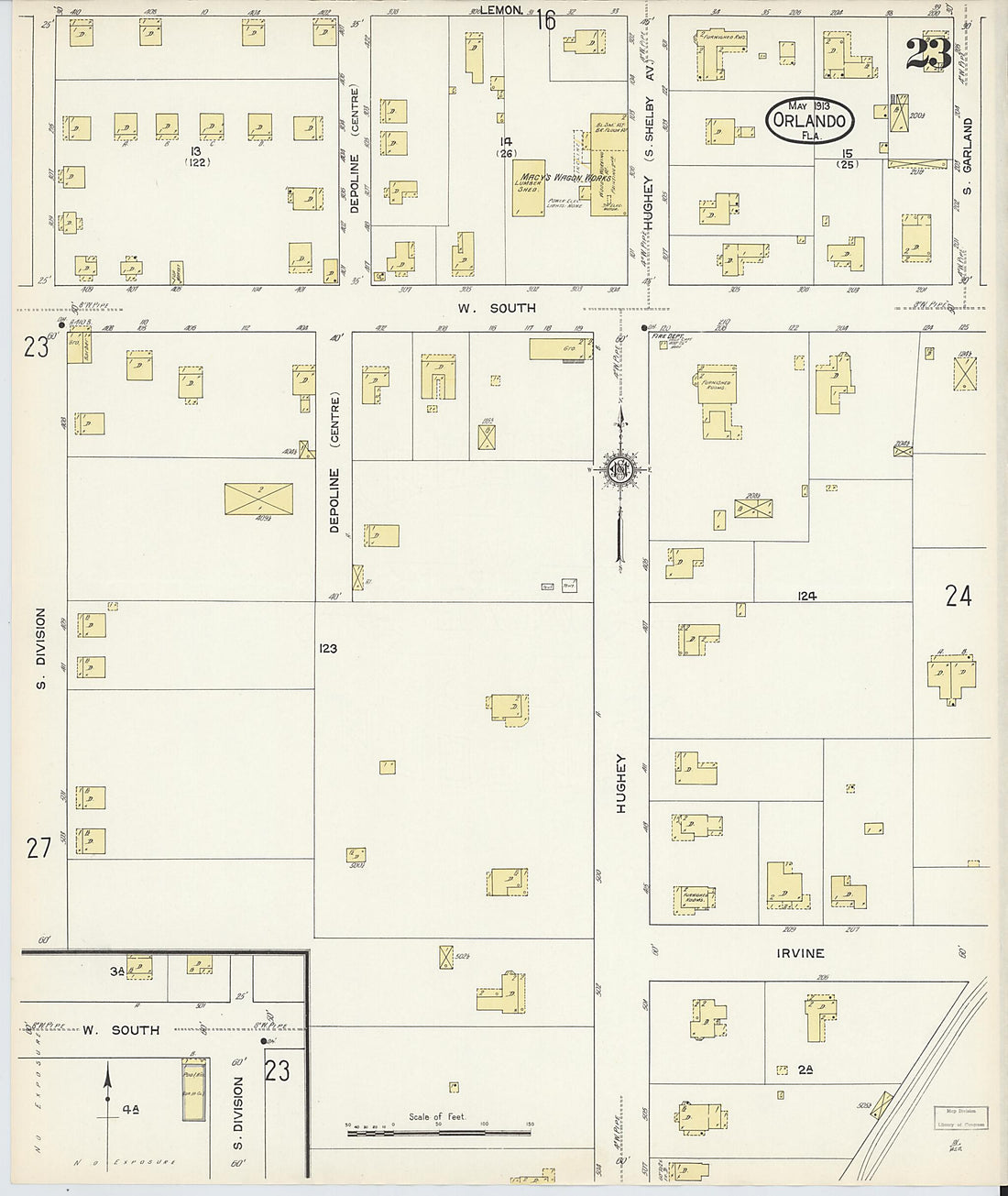 This old map of Orlando, Orange County, Florida was created by Sanborn Map Company in 1913