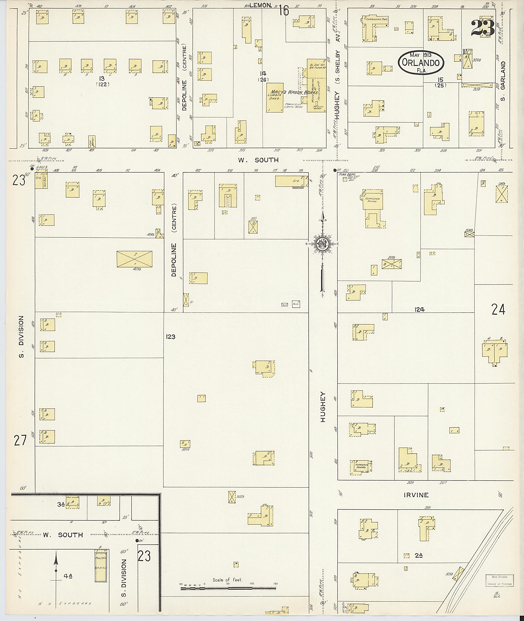 This old map of Orlando, Orange County, Florida was created by Sanborn Map Company in 1913