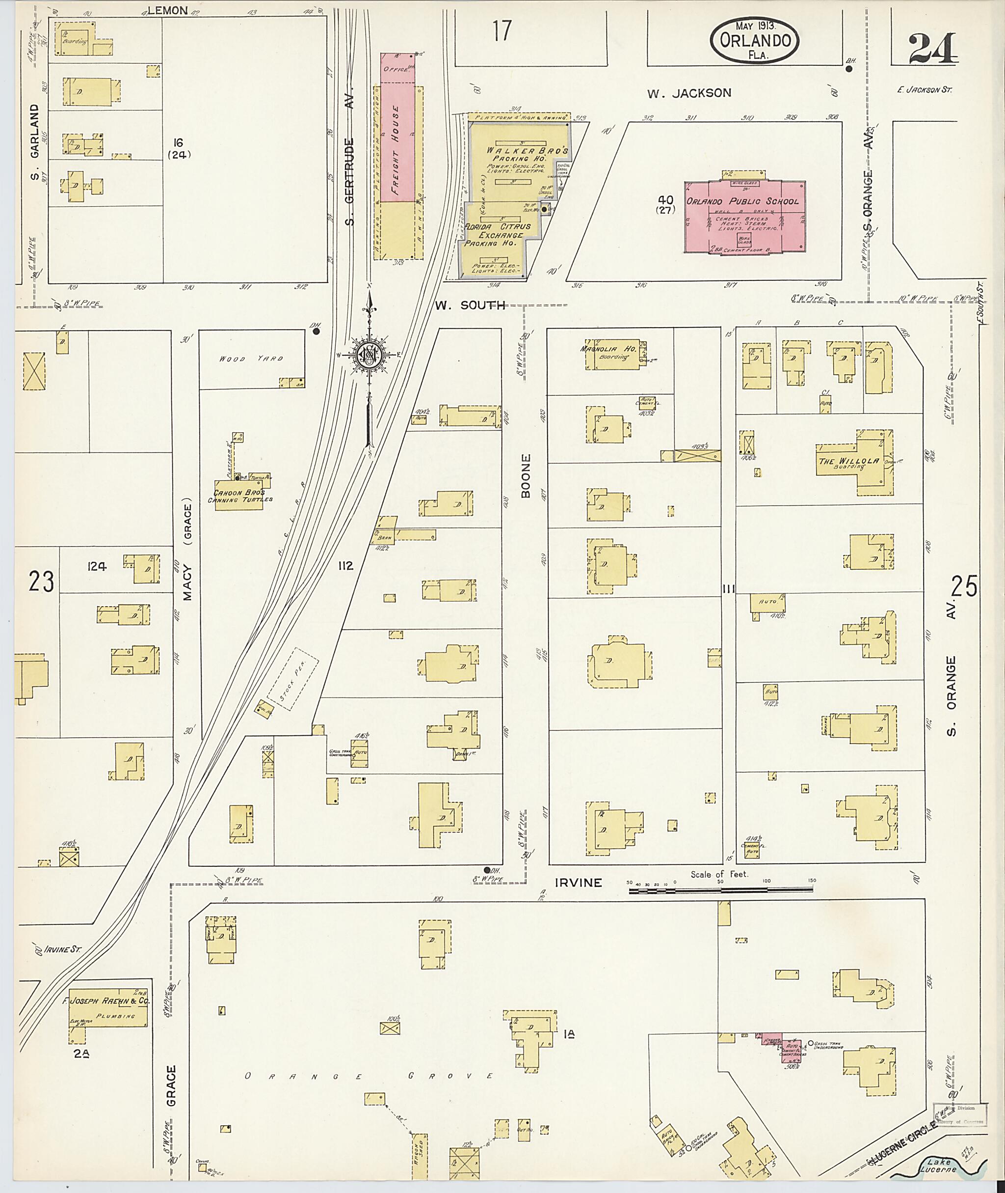 This old map of Orlando, Orange County, Florida was created by Sanborn Map Company in 1913