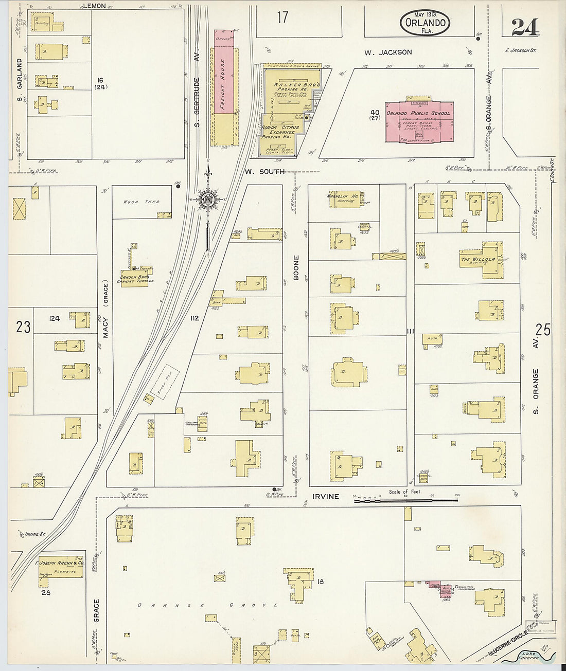 This old map of Orlando, Orange County, Florida was created by Sanborn Map Company in 1913