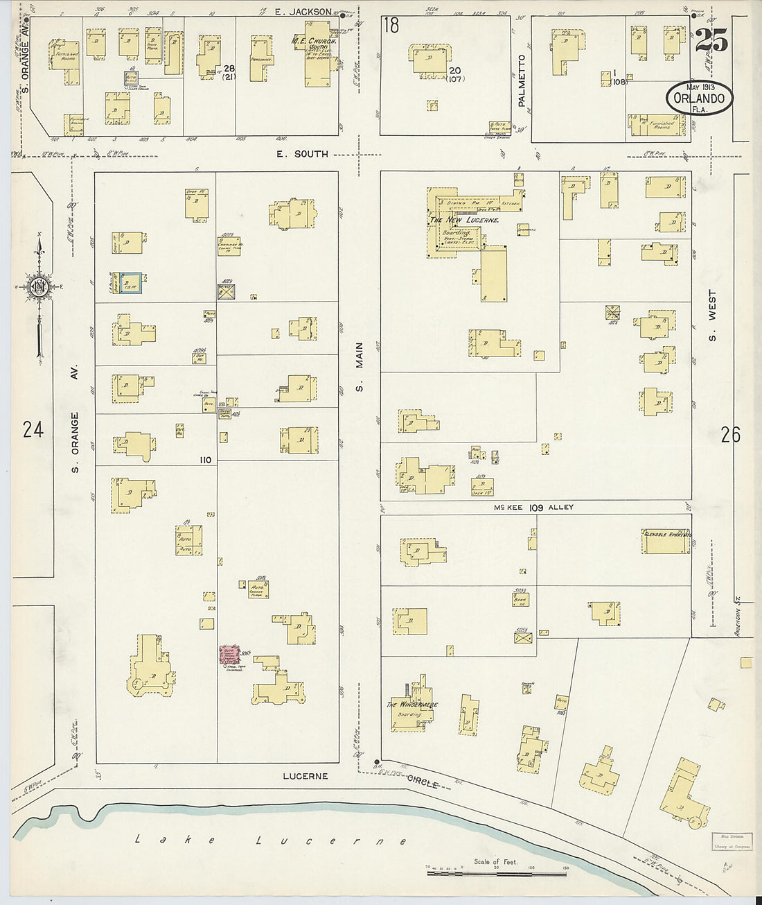 This old map of Orlando, Orange County, Florida was created by Sanborn Map Company in 1913