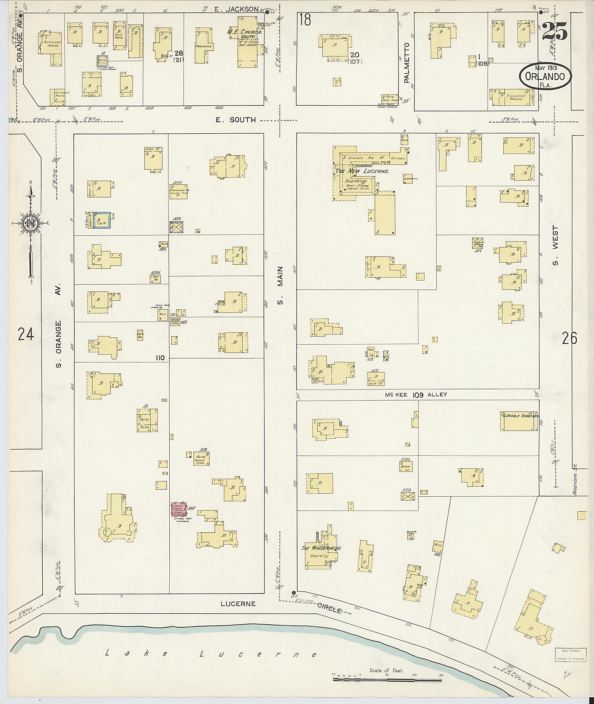 This old map of Orlando, Orange County, Florida was created by Sanborn Map Company in 1913