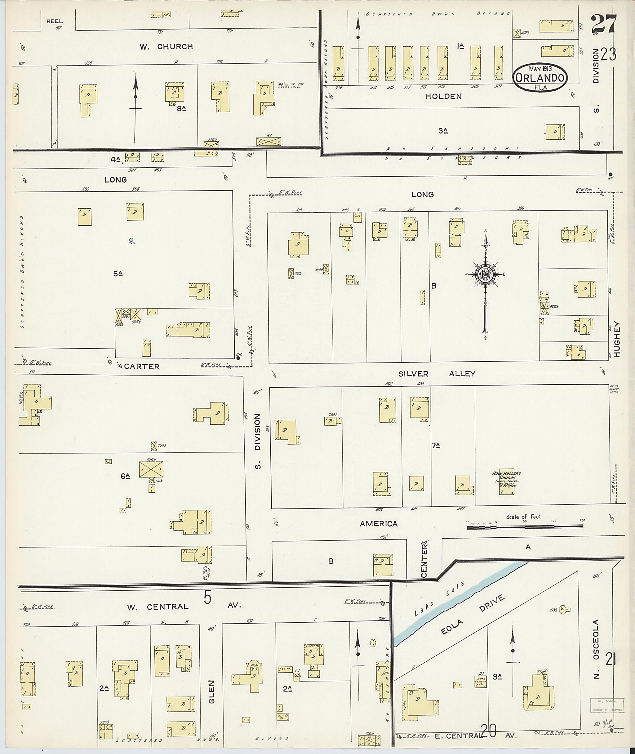 This old map of Orlando, Orange County, Florida was created by Sanborn Map Company in 1913