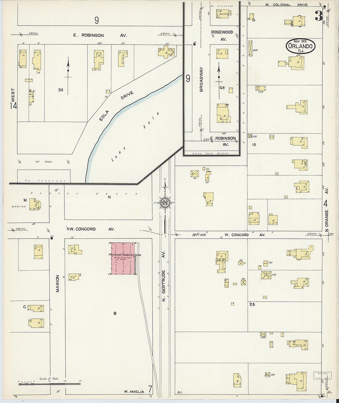 This old map of Orlando, Orange County, Florida was created by Sanborn Map Company in 1913