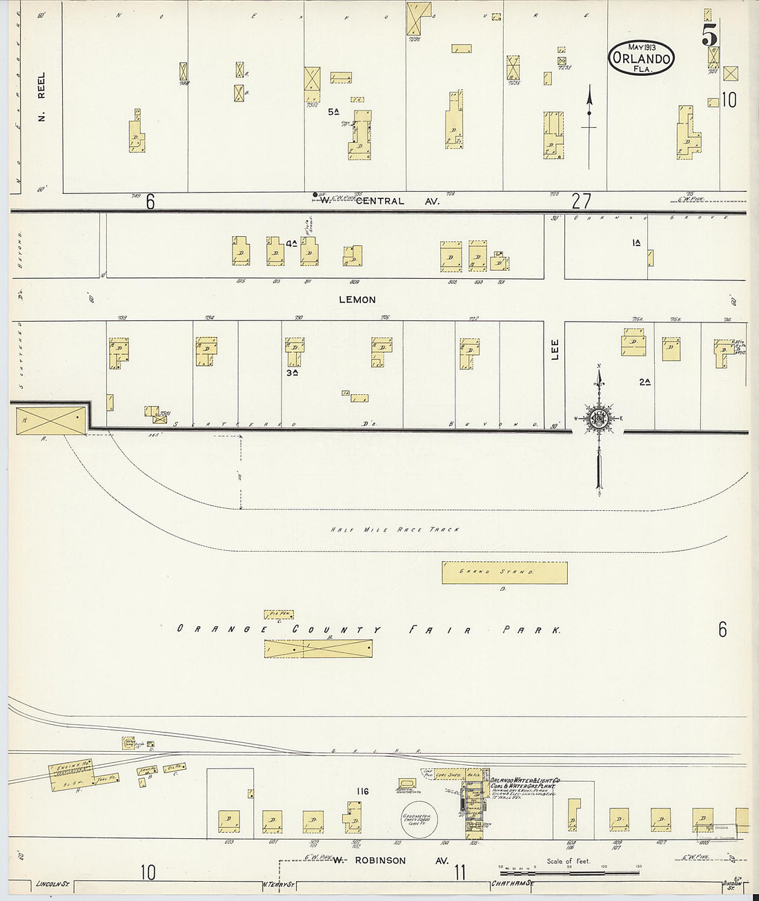 This old map of Orlando, Orange County, Florida was created by Sanborn Map Company in 1913