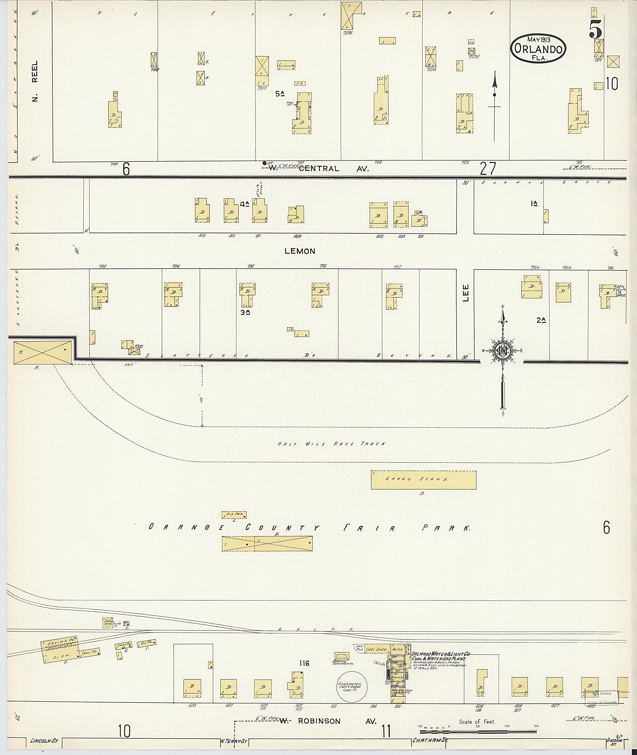 This old map of Orlando, Orange County, Florida was created by Sanborn Map Company in 1913