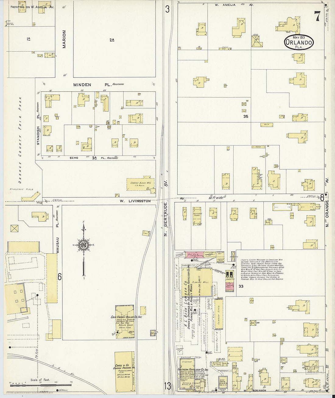 This old map of Orlando, Orange County, Florida was created by Sanborn Map Company in 1913