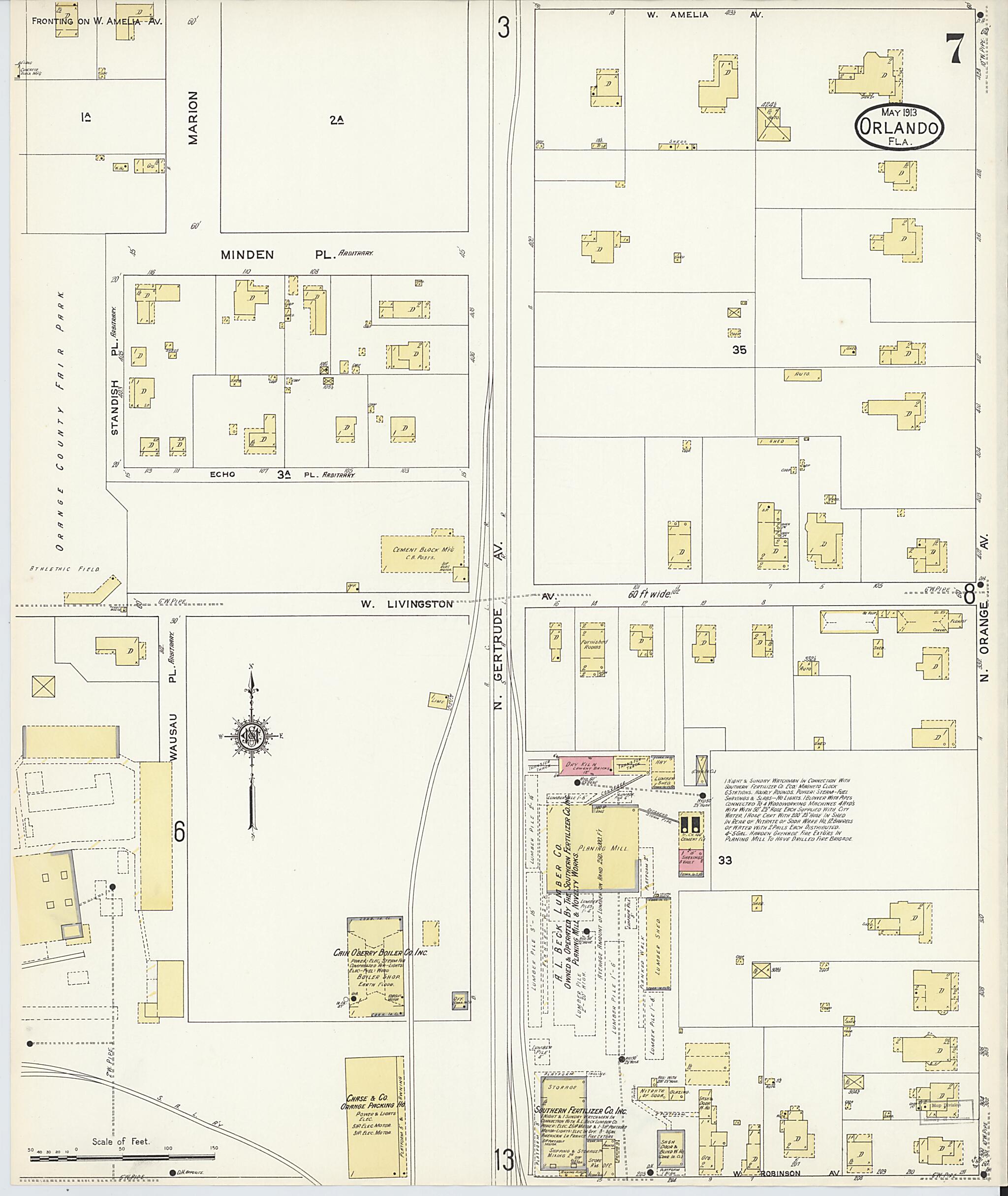 This old map of Orlando, Orange County, Florida was created by Sanborn Map Company in 1913