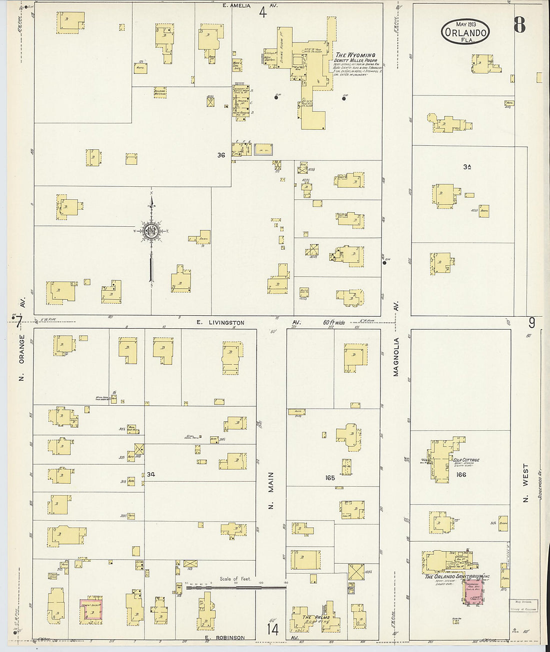 This old map of Orlando, Orange County, Florida was created by Sanborn Map Company in 1913