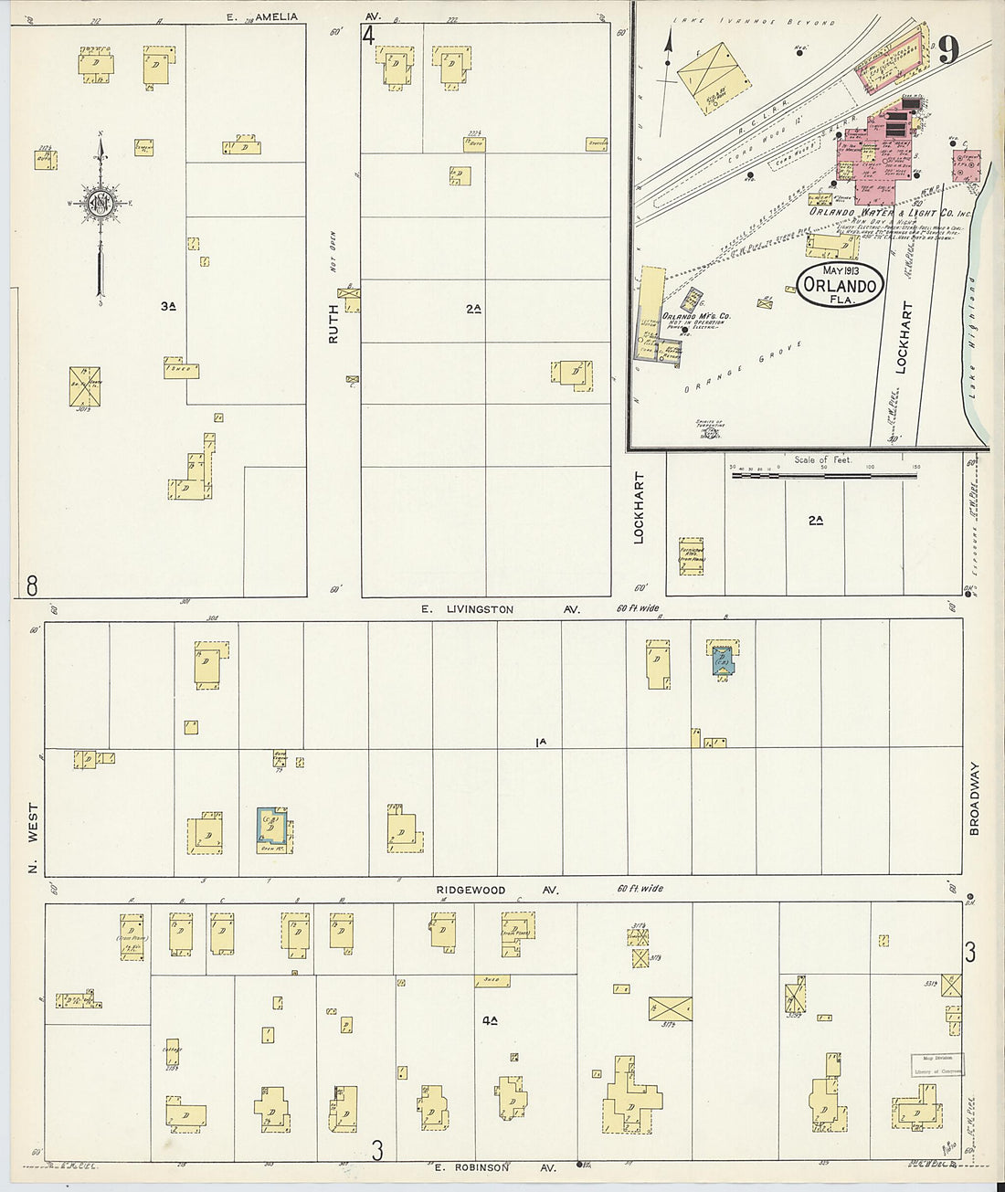 This old map of Orlando, Orange County, Florida was created by Sanborn Map Company in 1913