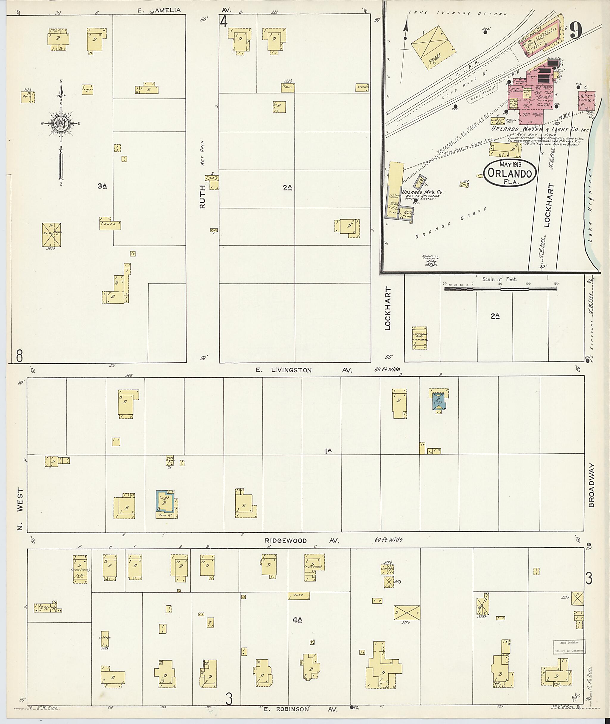 This old map of Orlando, Orange County, Florida was created by Sanborn Map Company in 1913