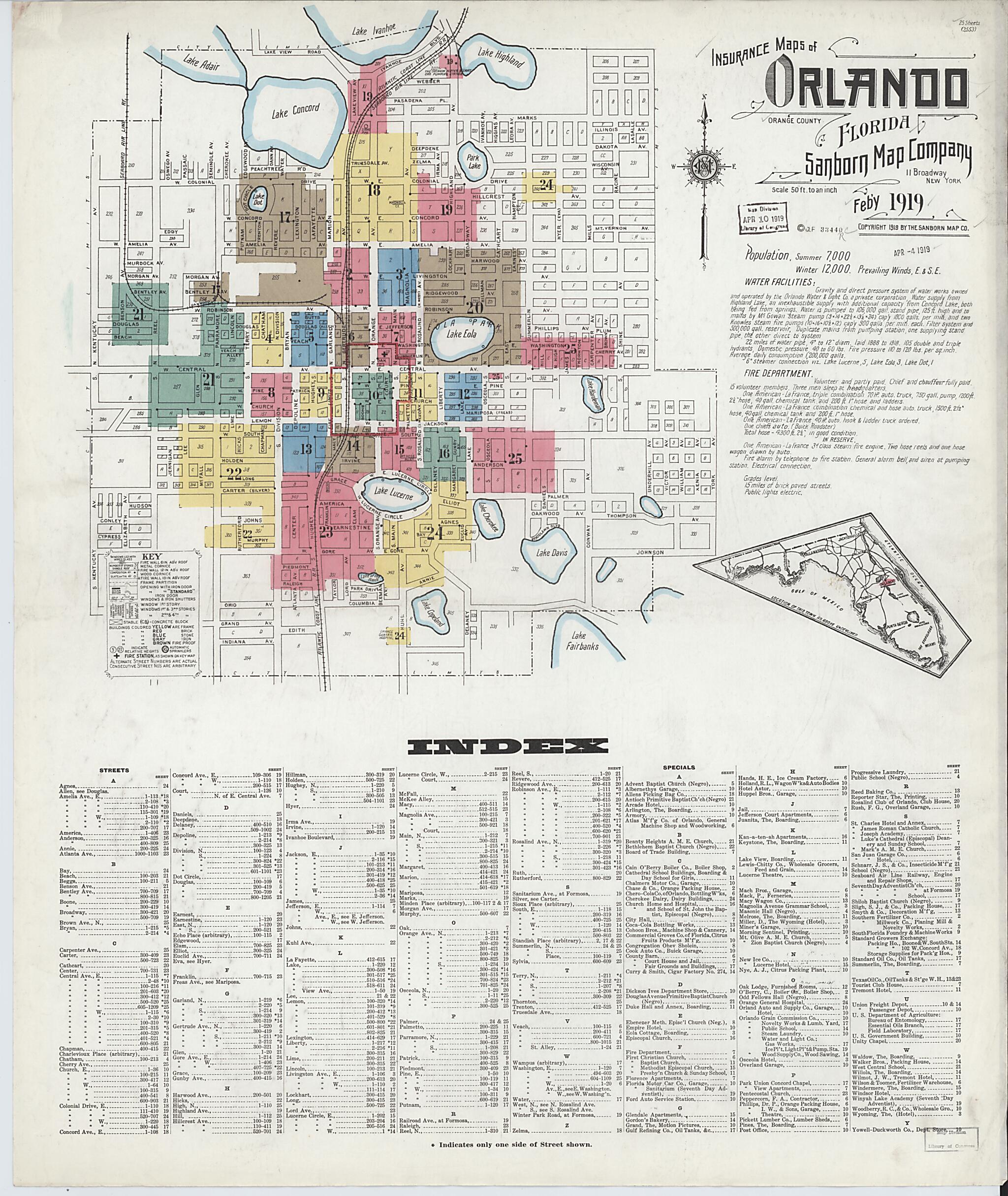 This old map of Orlando, Orange County, Florida was created by Sanborn Map Company in 1919