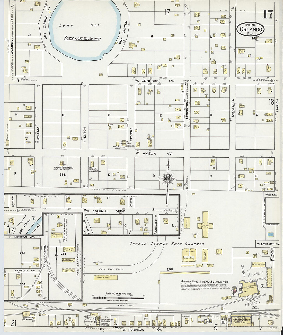 This old map of Orlando, Orange County, Florida was created by Sanborn Map Company in 1919
