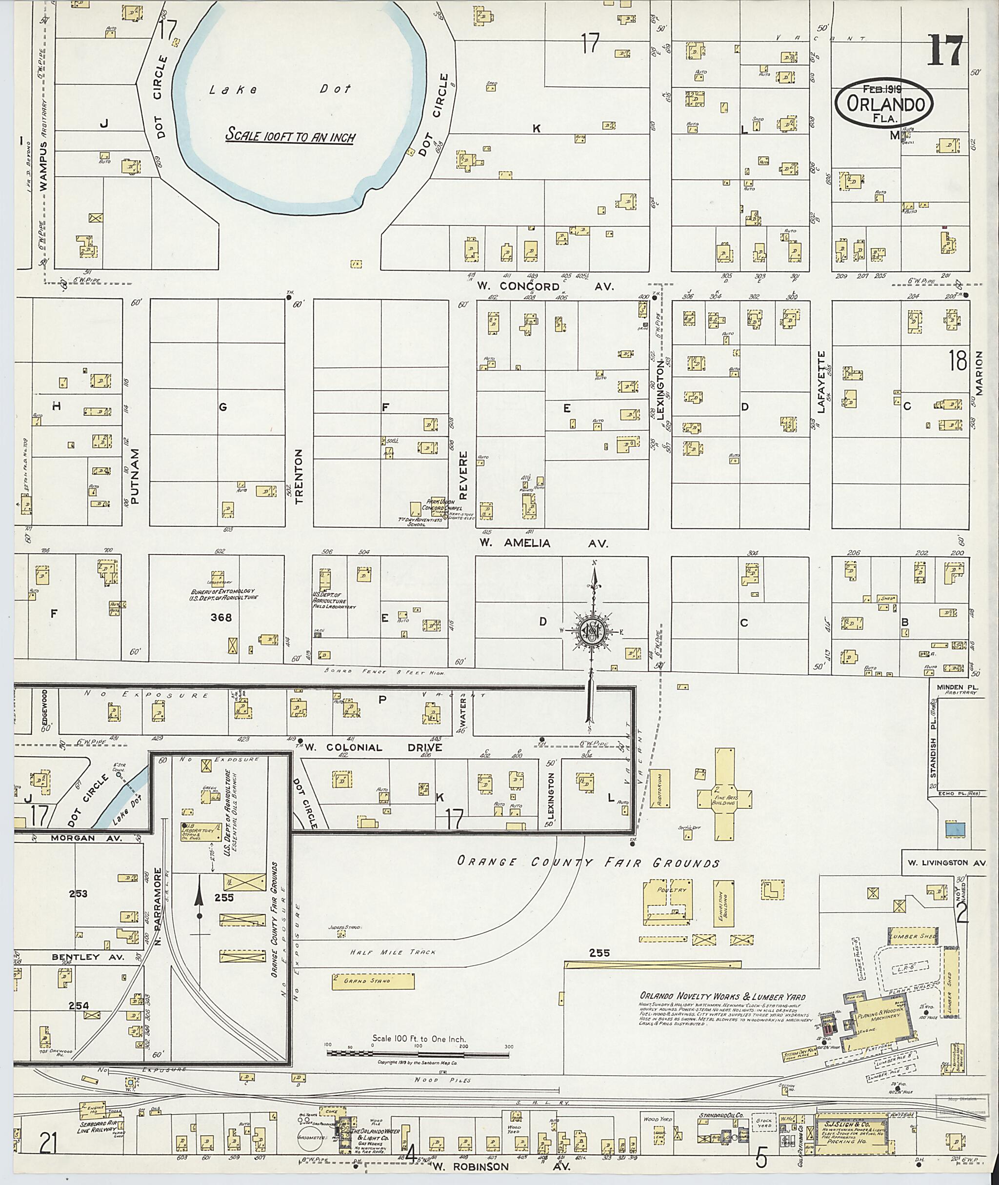This old map of Orlando, Orange County, Florida was created by Sanborn Map Company in 1919