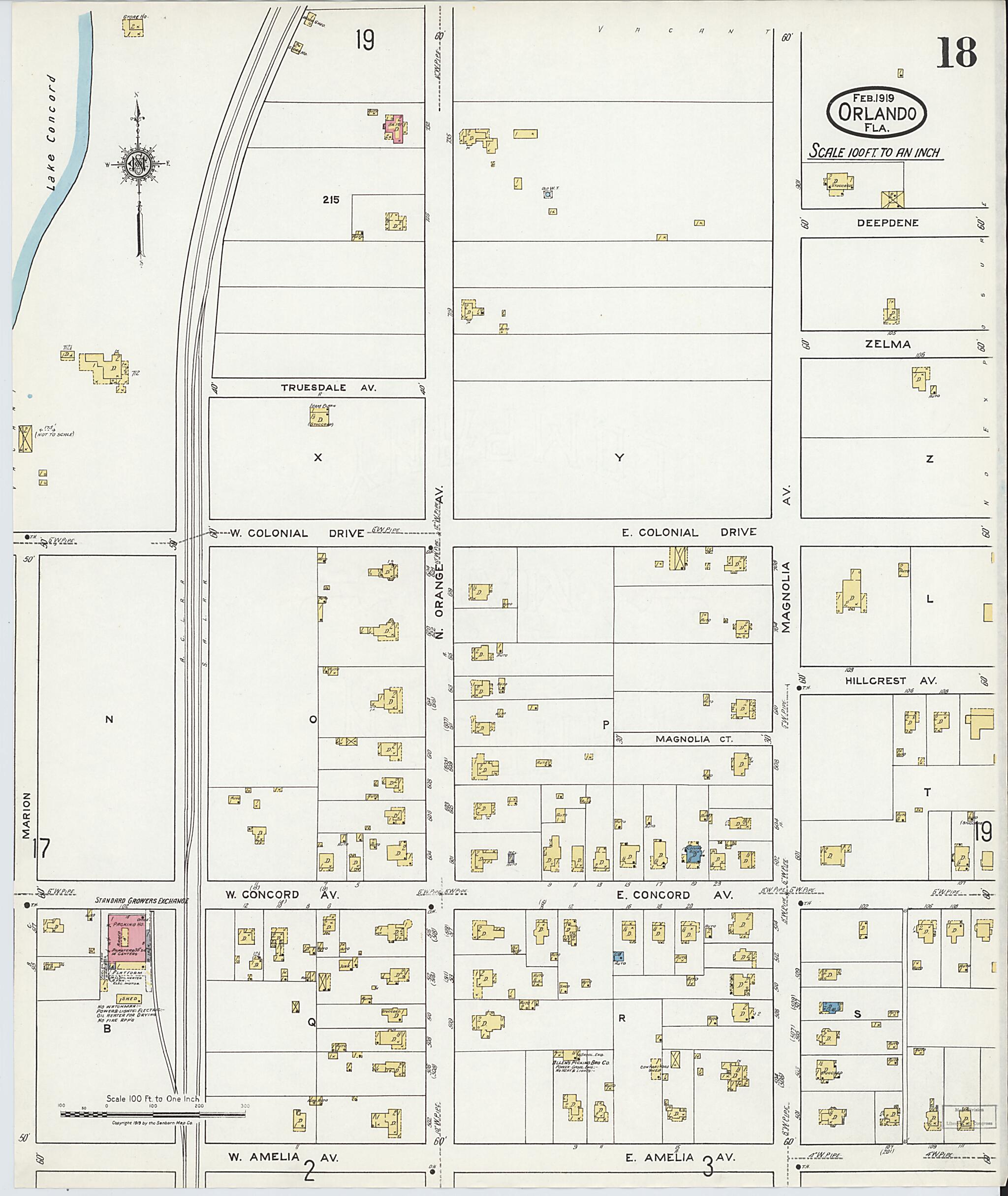 This old map of Orlando, Orange County, Florida was created by Sanborn Map Company in 1919