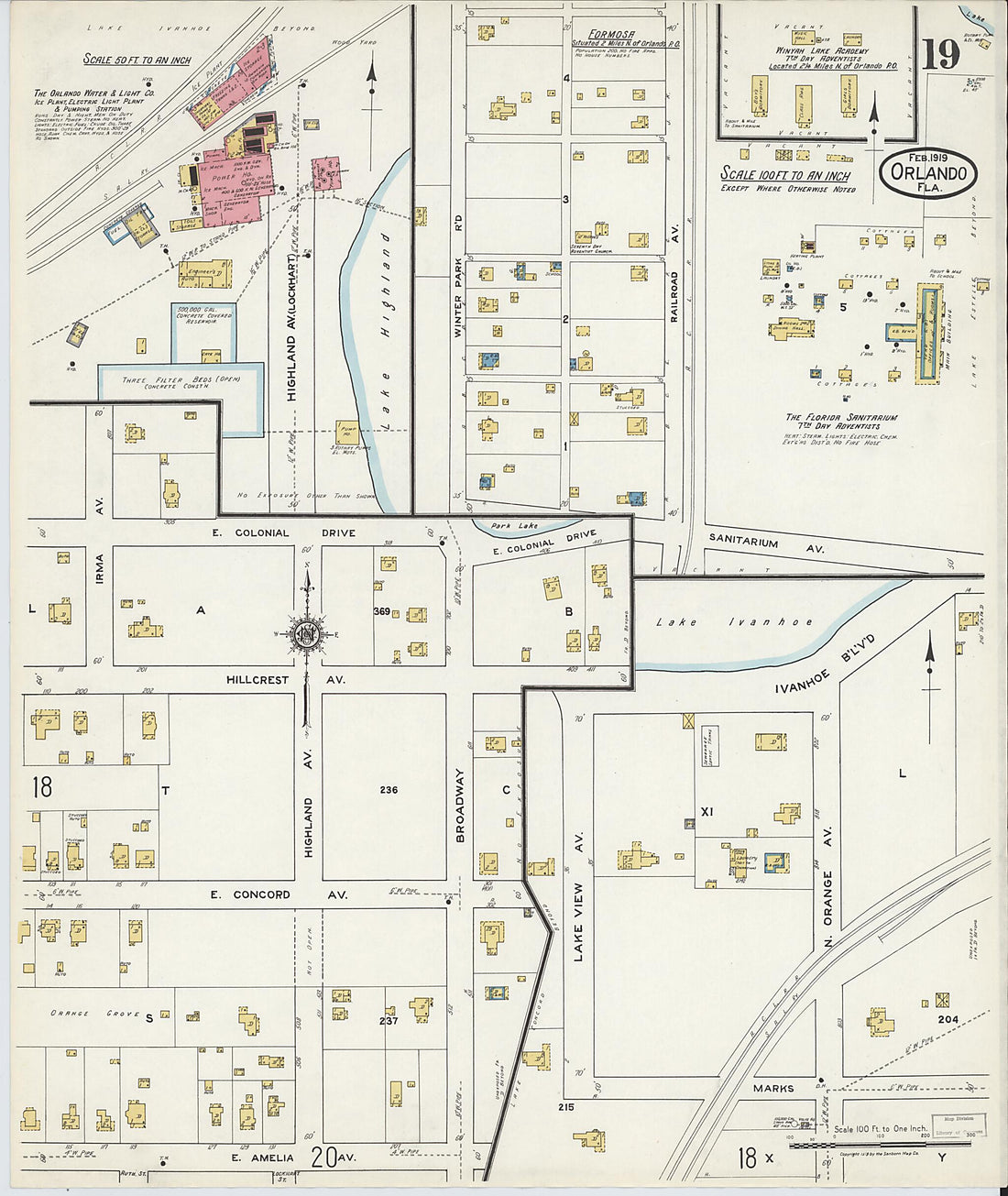 This old map of Orlando, Orange County, Florida was created by Sanborn Map Company in 1919