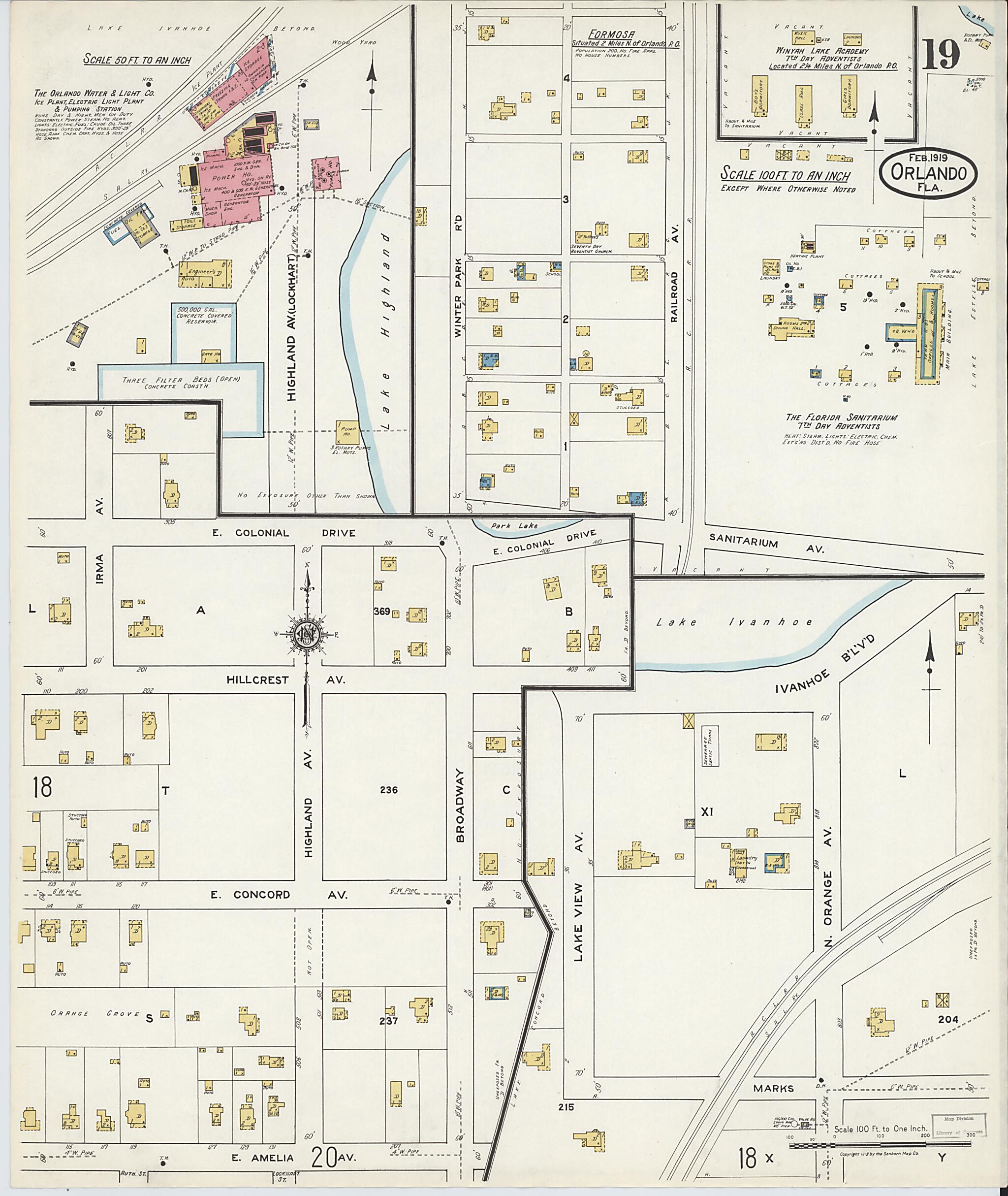 This old map of Orlando, Orange County, Florida was created by Sanborn Map Company in 1919