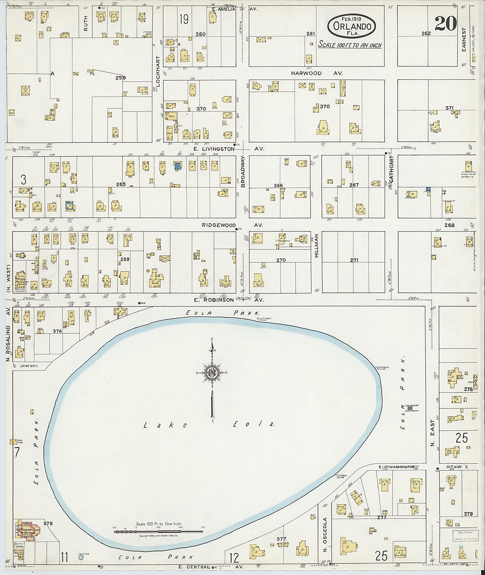 This old map of Orlando, Orange County, Florida was created by Sanborn Map Company in 1919