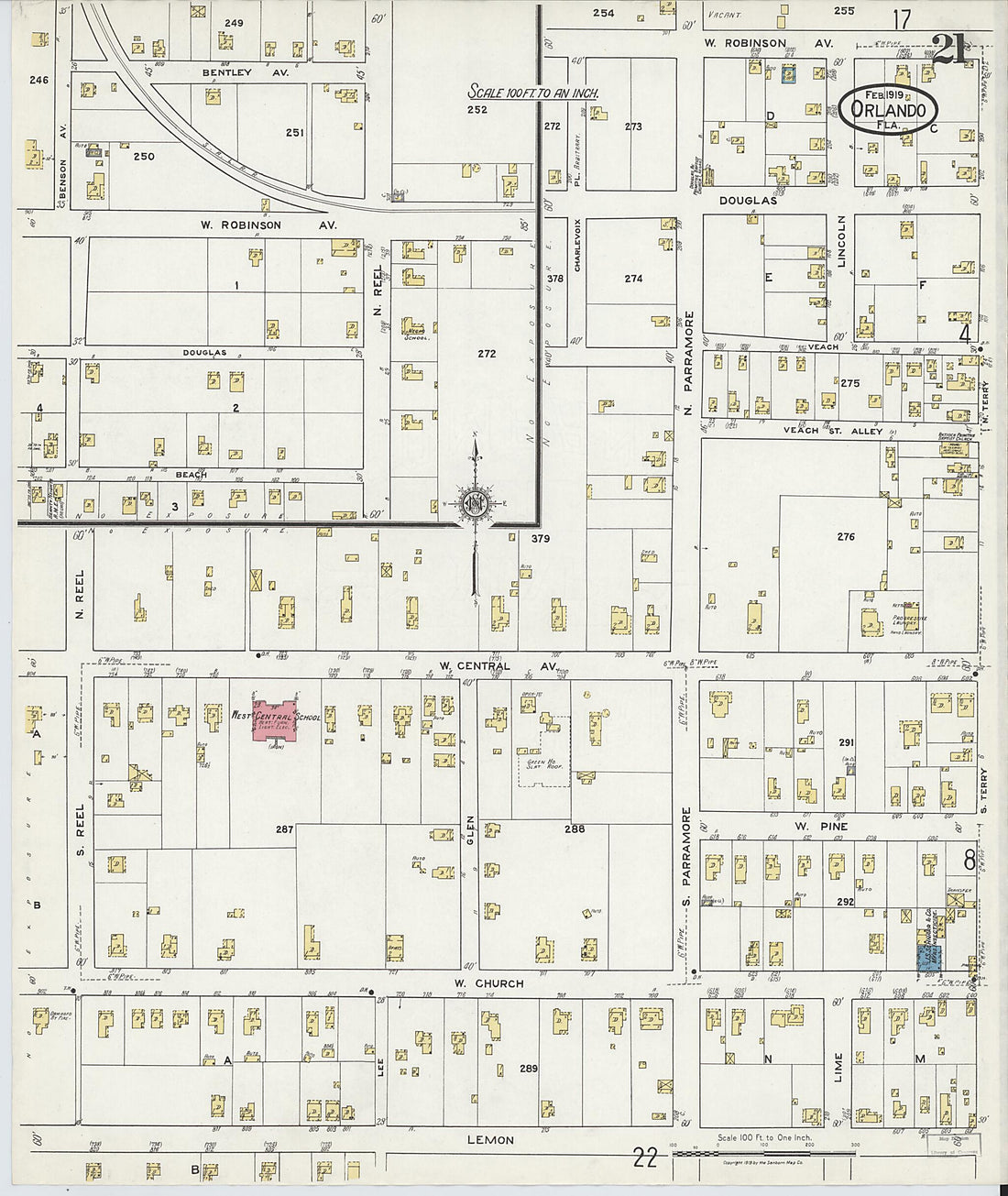 This old map of Orlando, Orange County, Florida was created by Sanborn Map Company in 1919