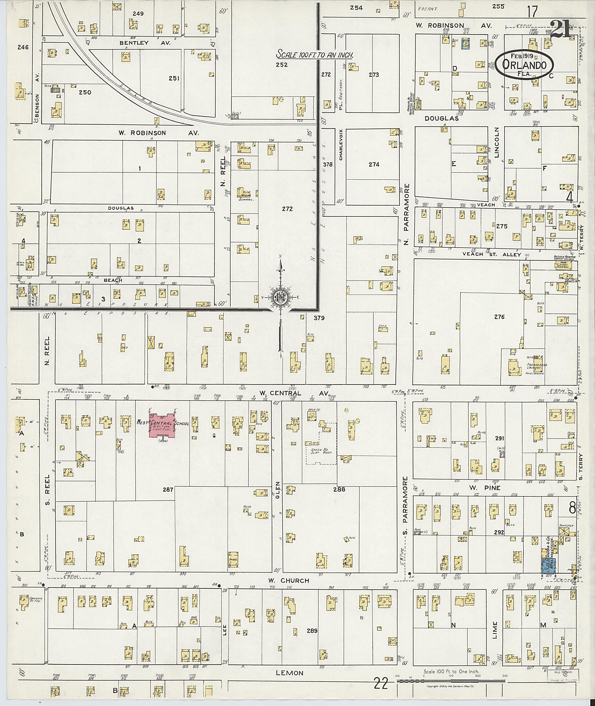 This old map of Orlando, Orange County, Florida was created by Sanborn Map Company in 1919